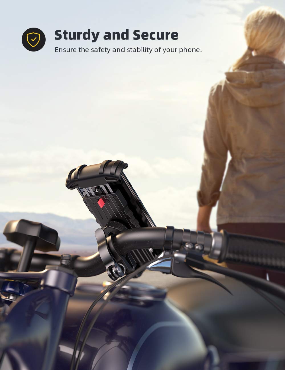 Lamicall Bike Phone Holder, Motorcycle Mount - Motorcycle Phone Holder, Handlebar Cell Phone Clamp, E-Bike Scooter Phone Clip for iPhone 17 Air Pro Max, 16 15 Plus, S20, 4.7 to 6.8" Smartphones