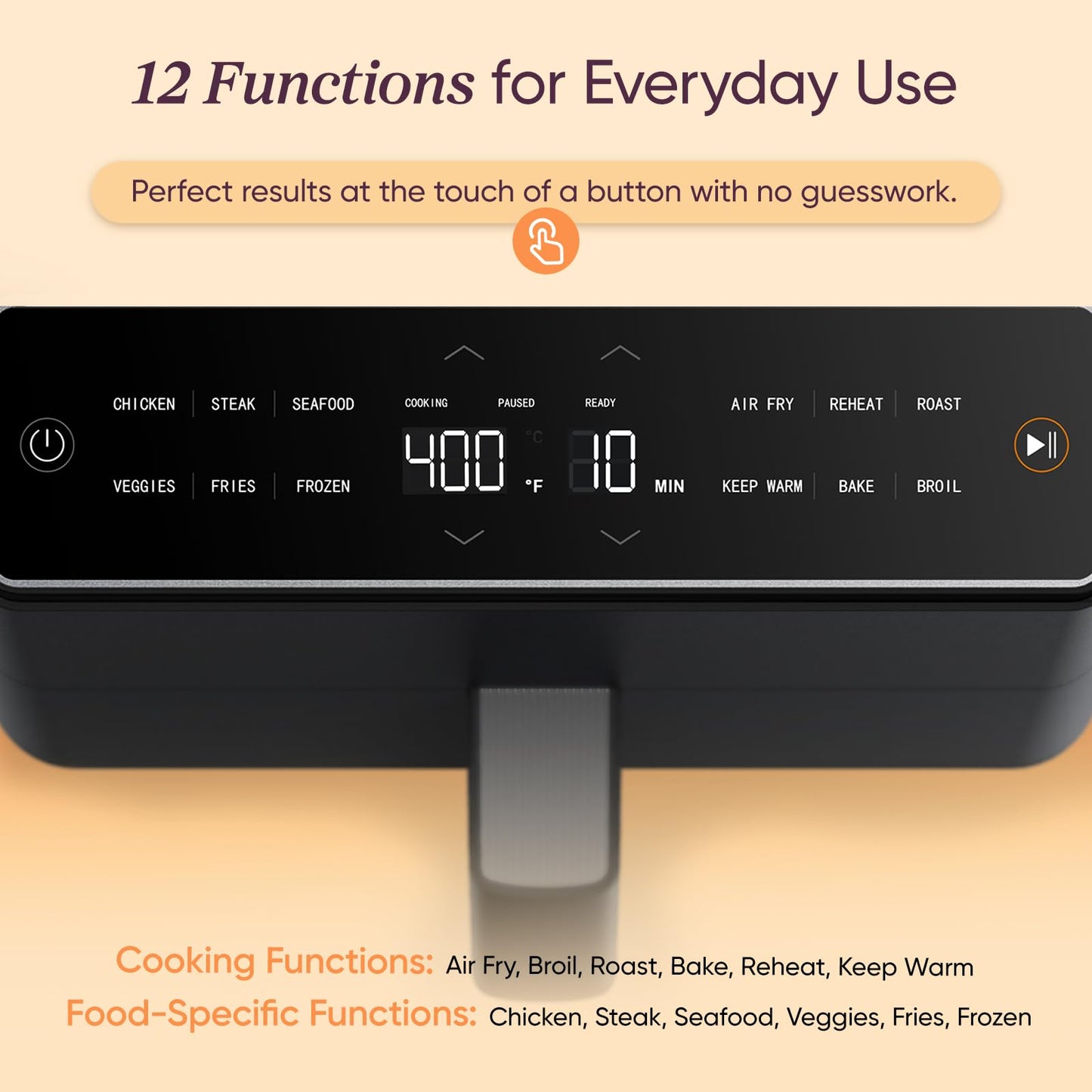 Cosori 9-in-1 TurboBlaze Air Fryer 6 Qt, Smart Control, 90°–450°F, Shake Reminders, Precise Heating for Even Results, Air Fry, Roast, Bake, Broil, Dry, Frozen, Proof, Reheat, Keep Warm, 120V, Cream