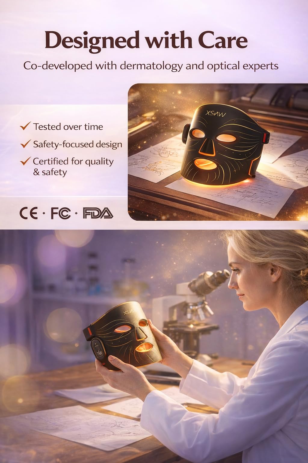 Red Light Therapy for Face – 4 Mode Cordless LED Face Mask with 850NM Infrared, Red, Blue & Amber Light, 10-Min Timing Function, 272 LED Beads, Eyes Protection, Rechargeable for At-Home & Travel