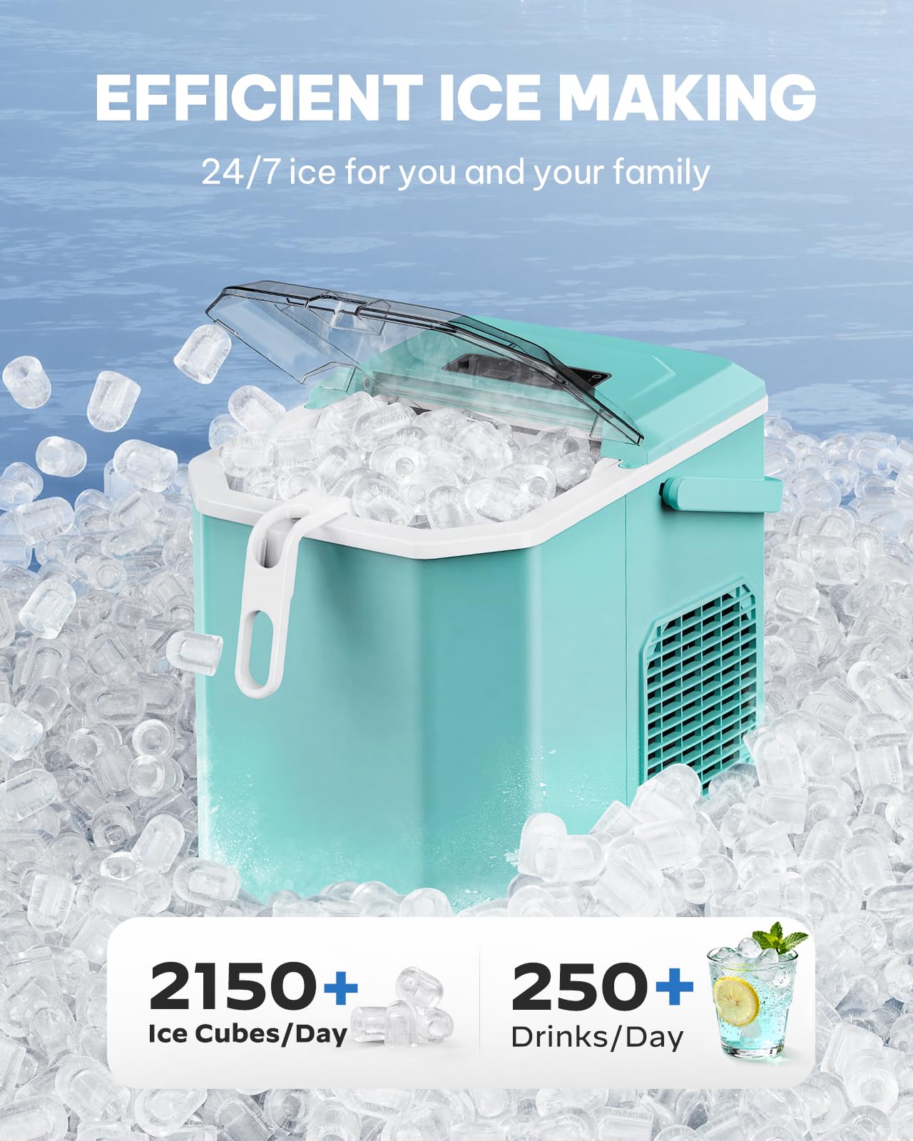 Silonn Ice Maker Countertop, Portable Ice Machine with Carry Handle, Self-Cleaning Ice Makers with Basket and Scoop, 9 Cubes in 6 Mins, 26 lbs per Day, Ideal for Home, Kitchen, Camping, RV