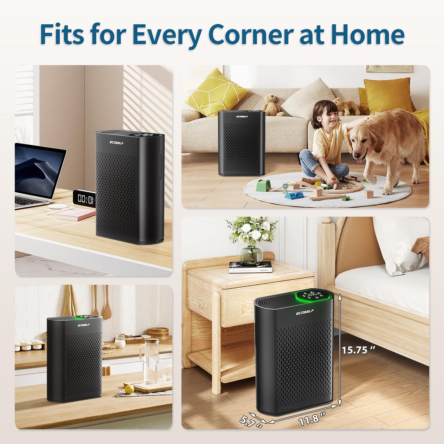 Air Purifier for Large Room, Cleans 2,400 ft² in 30 Mins, 3-Stage True HEPA, 360° Airflow, Large Touch Display Control, Real-Time Air Quality (PM2.5) Display, Ultra-Quiet 20dB Sleep Mode, HAP602 White