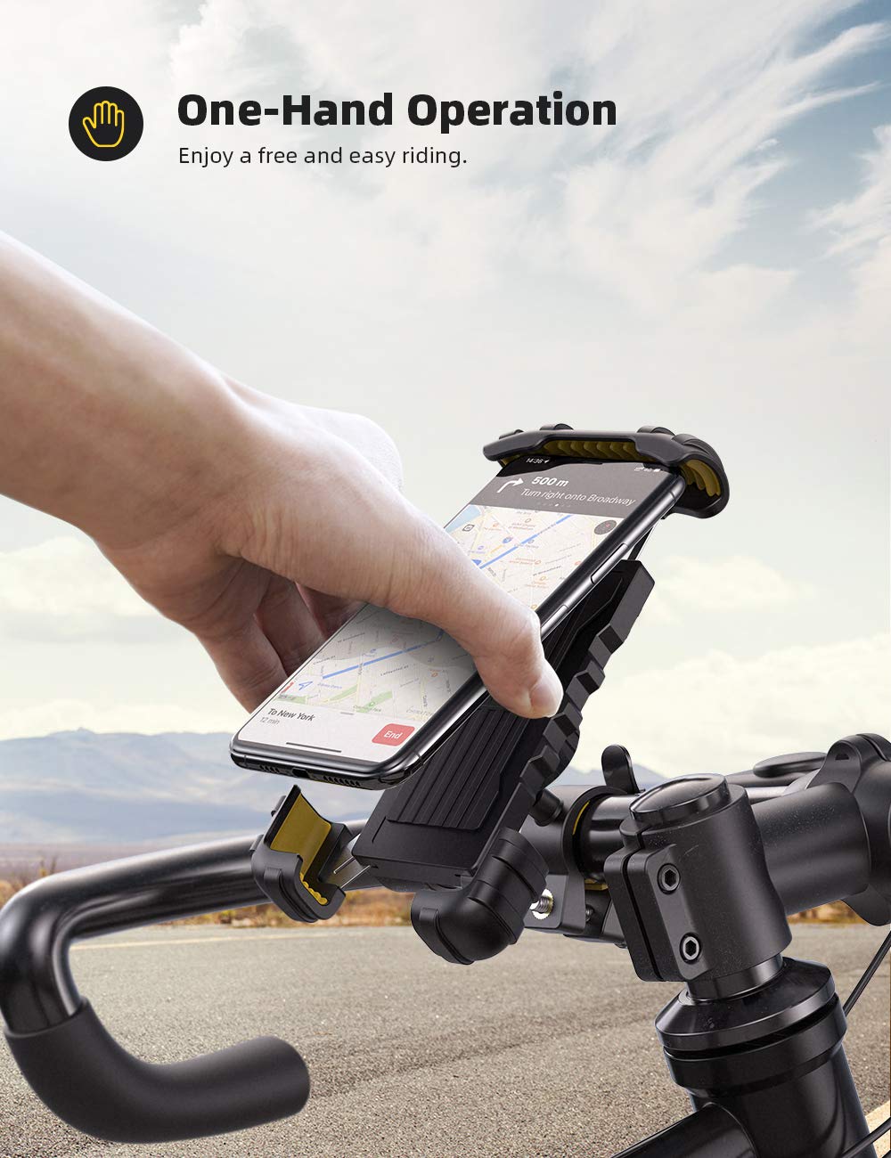 Lamicall Bike Phone Holder, Motorcycle Mount - Motorcycle Phone Holder, Handlebar Cell Phone Clamp, E-Bike Scooter Phone Clip for iPhone 17 Air Pro Max, 16 15 Plus, S20, 4.7 to 6.8" Smartphones