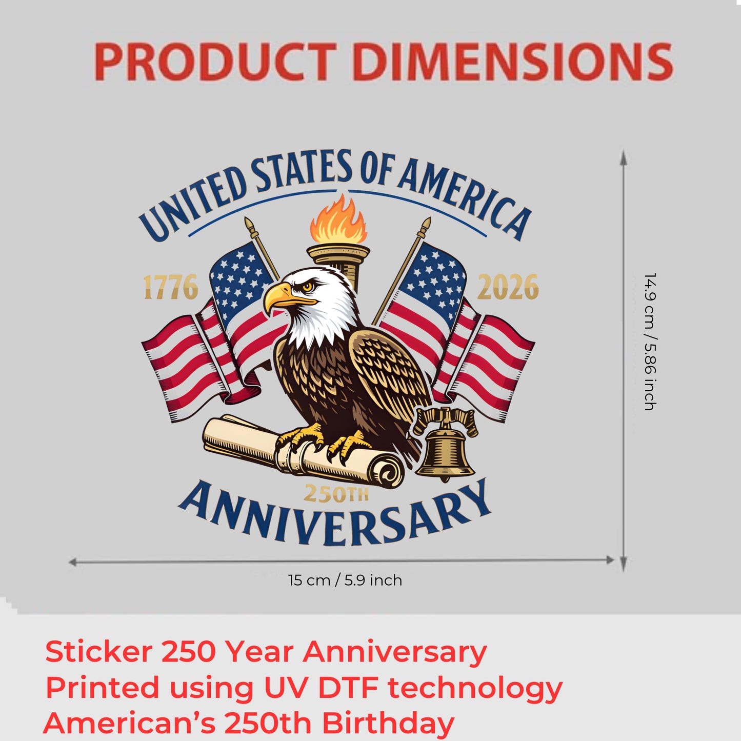 2pcs USA 250th Anniversary Merchandise - Patriotic 1776-2026 Vinyl Car Decals and Bumper Stickers for Cars, Trucks, Vehicles, 250 Years Commemorative Window Decal