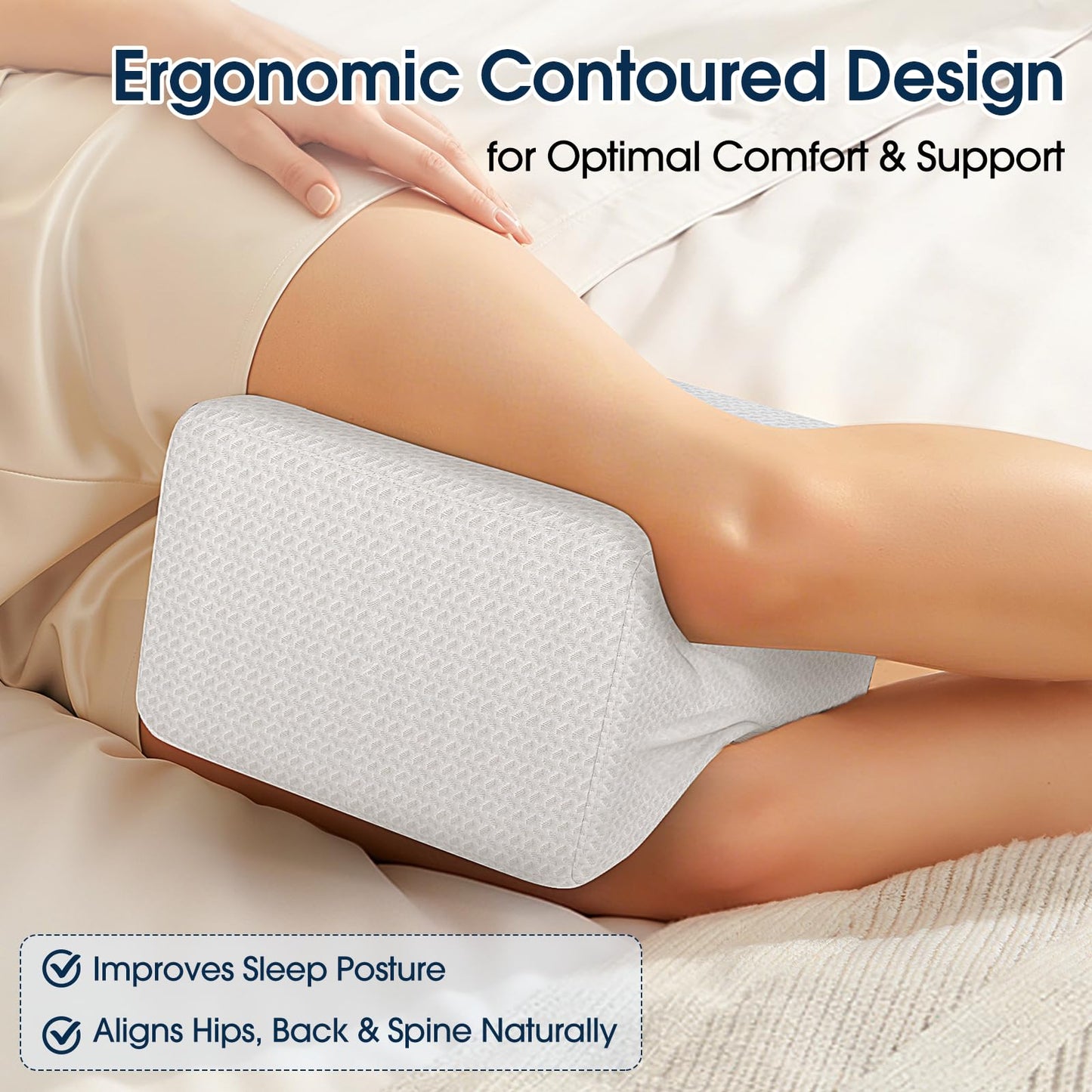 BlissTrends Memory Foam Knee Pillow – Ergonomic Support for Side Sleepers | Relieves Sciatica, Back & Hip Pain