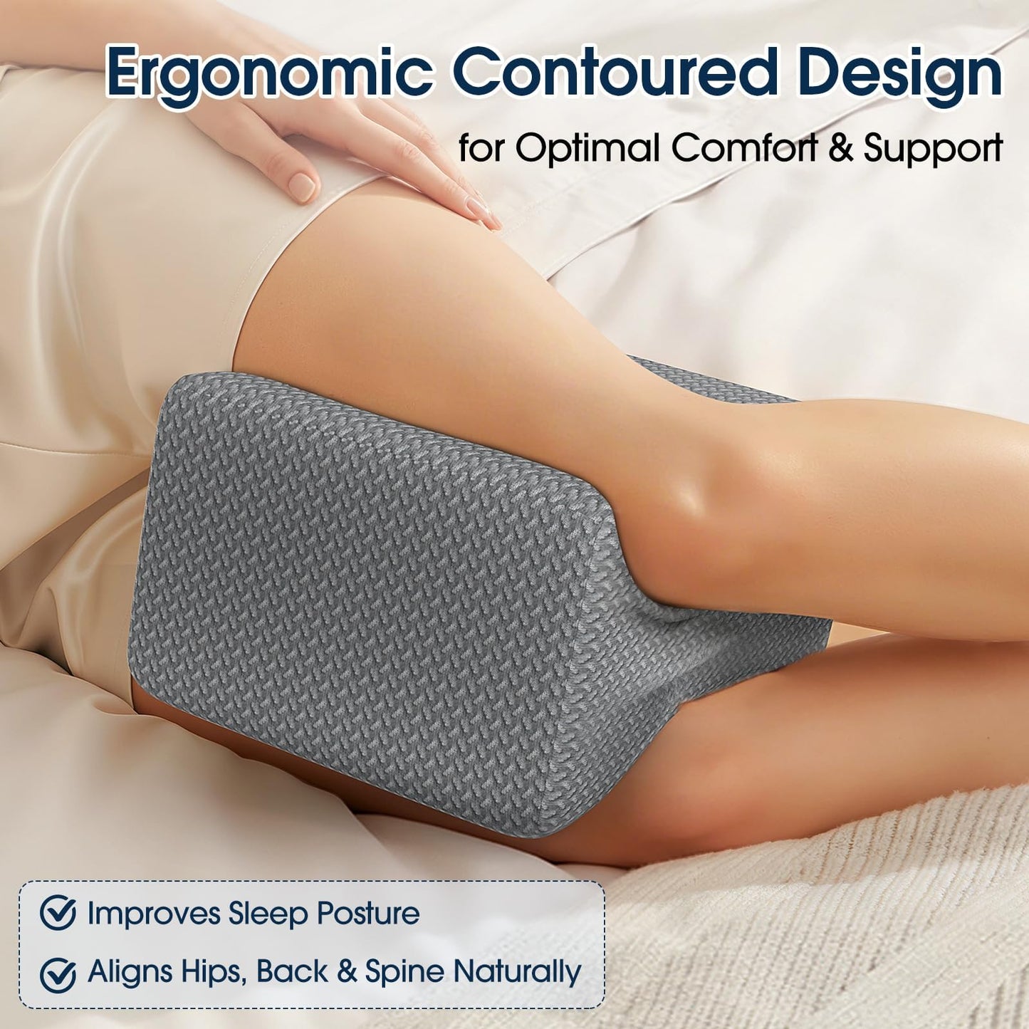 BlissTrends Memory Foam Knee Pillow – Ergonomic Support for Side Sleepers | Relieves Sciatica, Back & Hip Pain