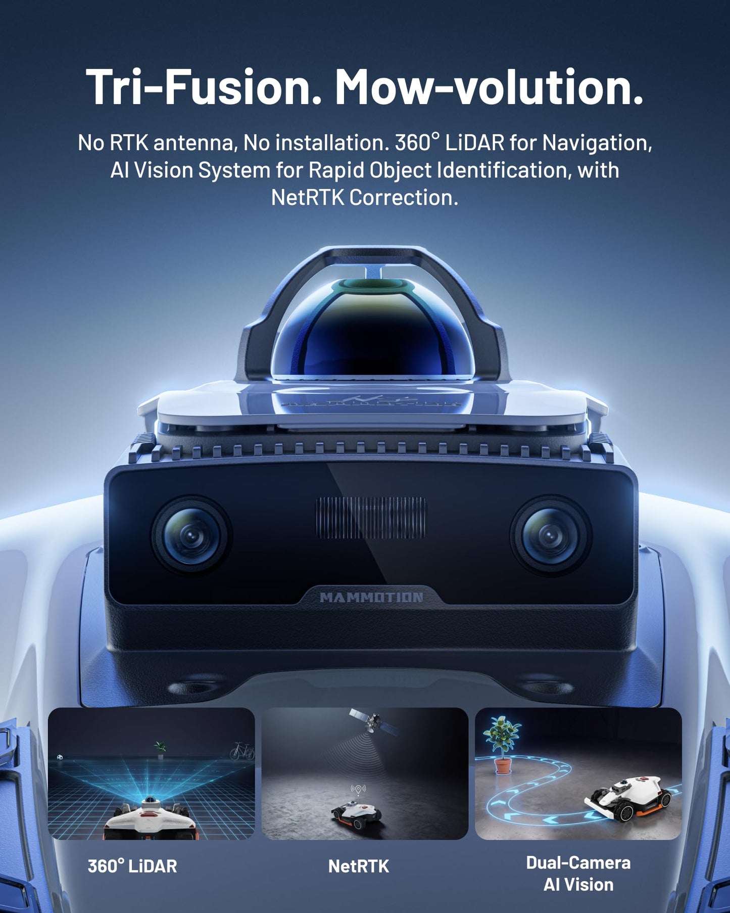 Mammotion LUBA 3 AWD 3000H Robot Lawn Mower with Garage, 0.75 Acre, 360° LiDAR+NetRTK+AI Vision, All-Wheel-Drive for 80% Slopes, 30 Multi-Zone Management, Cutting Height 2.2"-4.0"