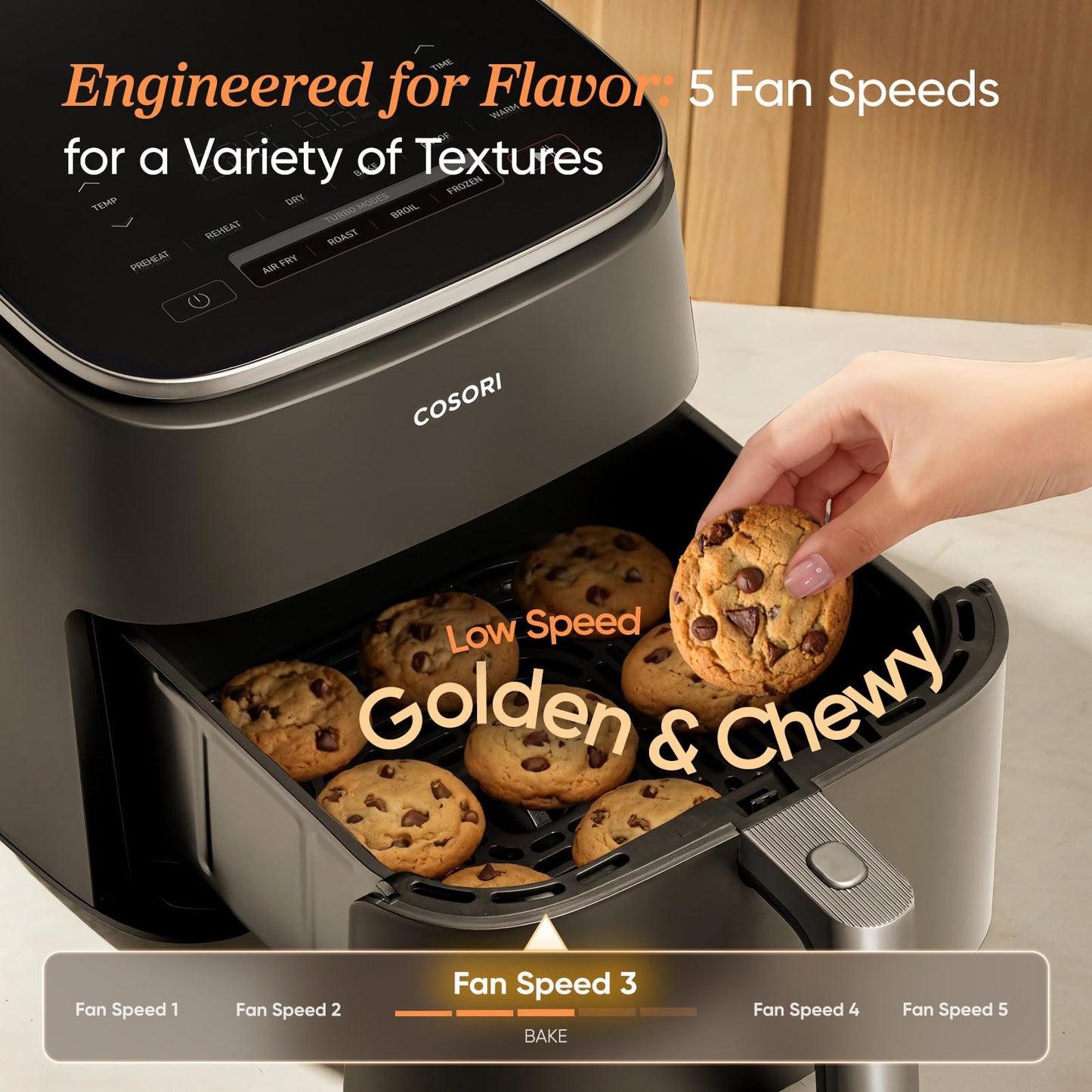 Cosori 9-in-1 TurboBlaze Air Fryer 6 Qt, Smart Control, 90°–450°F, Shake Reminders, Precise Heating for Even Results, Air Fry, Roast, Bake, Broil, Dry, Frozen, Proof, Reheat, Keep Warm, 120V, Cream