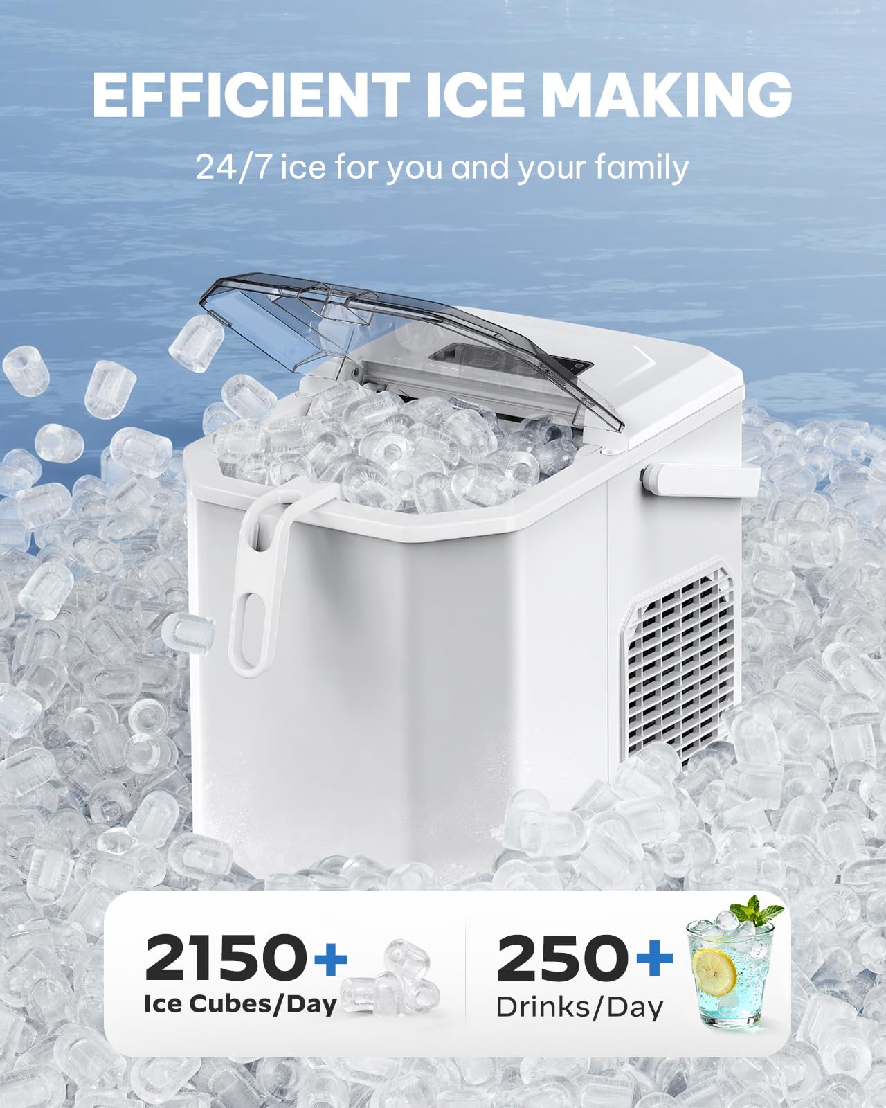 Silonn Ice Maker Countertop, Portable Ice Machine with Carry Handle, Self-Cleaning Ice Makers with Basket and Scoop, 9 Cubes in 6 Mins, 26 lbs per Day, Ideal for Home, Kitchen, Camping, RV