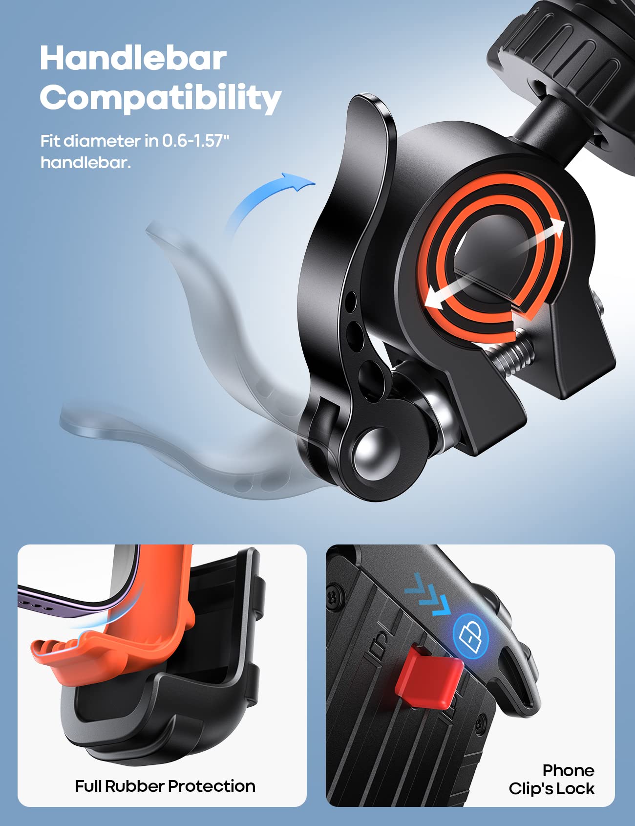Lamicall Bike Phone Holder, Motorcycle Mount - Motorcycle Phone Holder, Handlebar Cell Phone Clamp, E-Bike Scooter Phone Clip for iPhone 17 Air Pro Max, 16 15 Plus, S20, 4.7 to 6.8" Smartphones