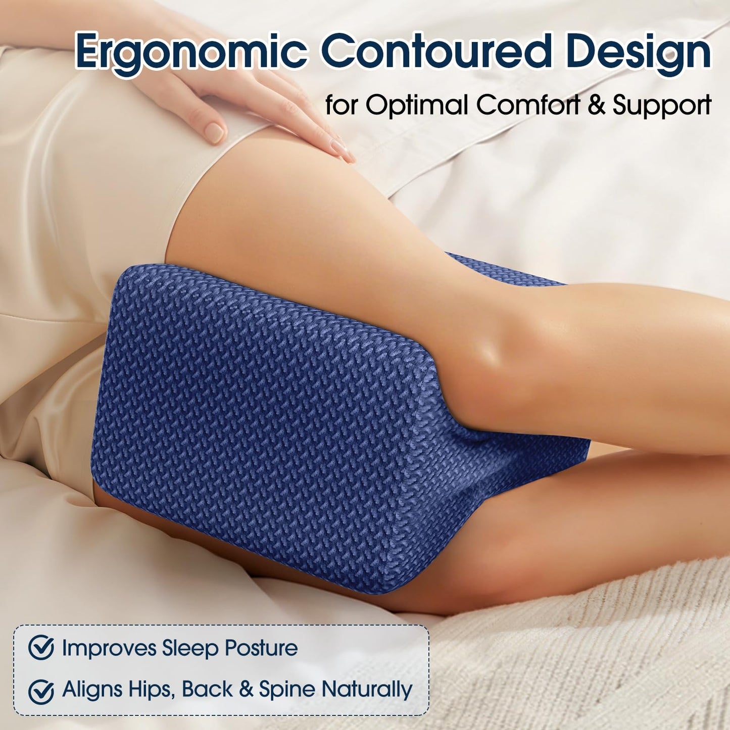 BlissTrends Memory Foam Knee Pillow – Ergonomic Support for Side Sleepers | Relieves Sciatica, Back & Hip Pain