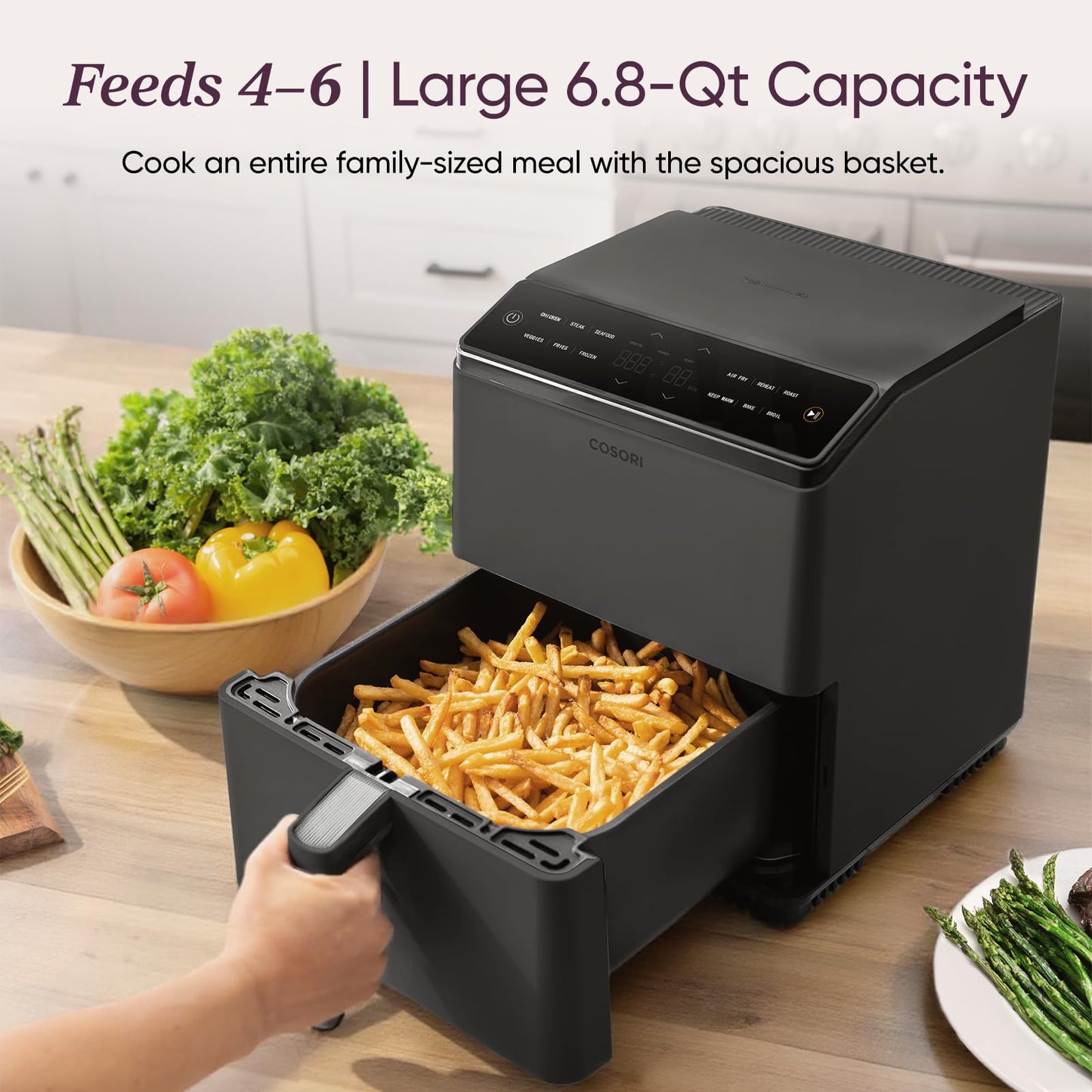 Cosori 9-in-1 TurboBlaze Air Fryer 6 Qt, Smart Control, 90°–450°F, Shake Reminders, Precise Heating for Even Results, Air Fry, Roast, Bake, Broil, Dry, Frozen, Proof, Reheat, Keep Warm, 120V, Cream