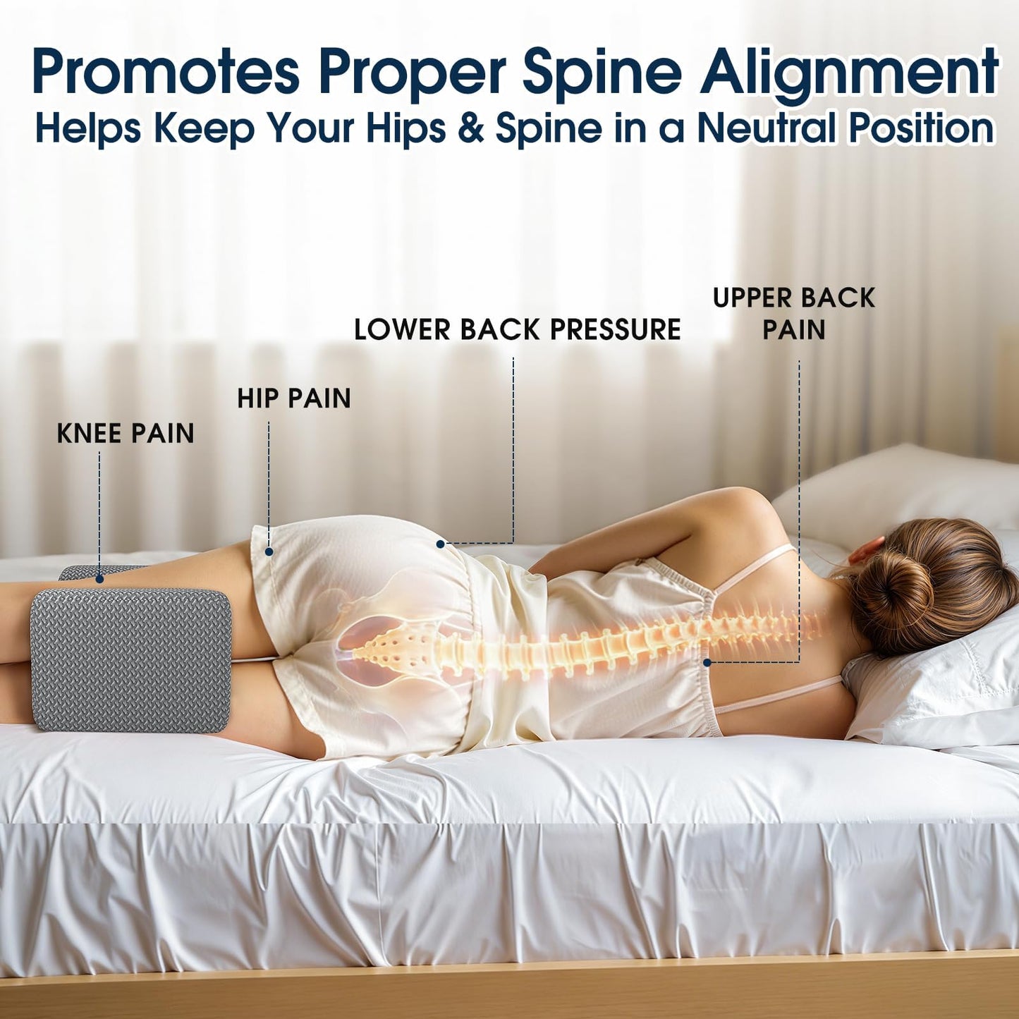 BlissTrends Memory Foam Knee Pillow – Ergonomic Support for Side Sleepers | Relieves Sciatica, Back & Hip Pain