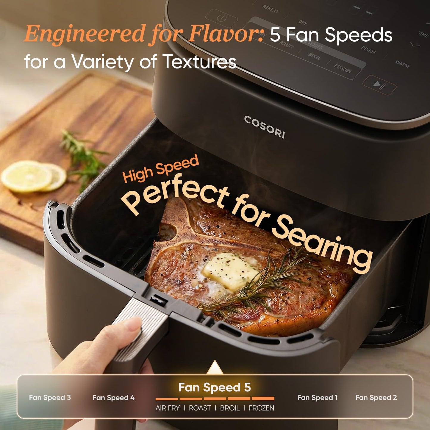 Cosori 9-in-1 TurboBlaze Air Fryer 6 Qt, Smart Control, 90°–450°F, Shake Reminders, Precise Heating for Even Results, Air Fry, Roast, Bake, Broil, Dry, Frozen, Proof, Reheat, Keep Warm, 120V, Cream