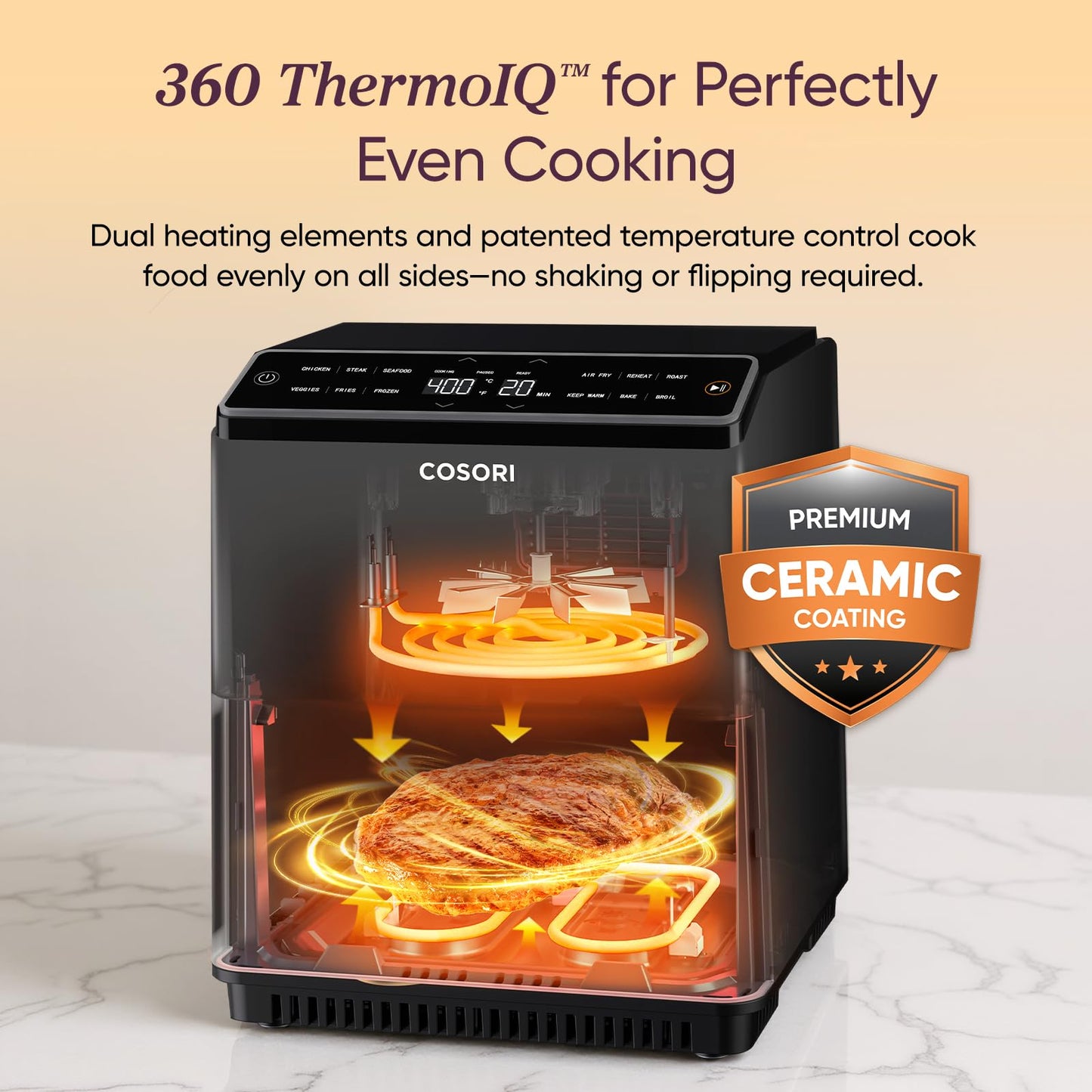 Cosori 9-in-1 TurboBlaze Air Fryer 6 Qt, Smart Control, 90°–450°F, Shake Reminders, Precise Heating for Even Results, Air Fry, Roast, Bake, Broil, Dry, Frozen, Proof, Reheat, Keep Warm, 120V, Cream