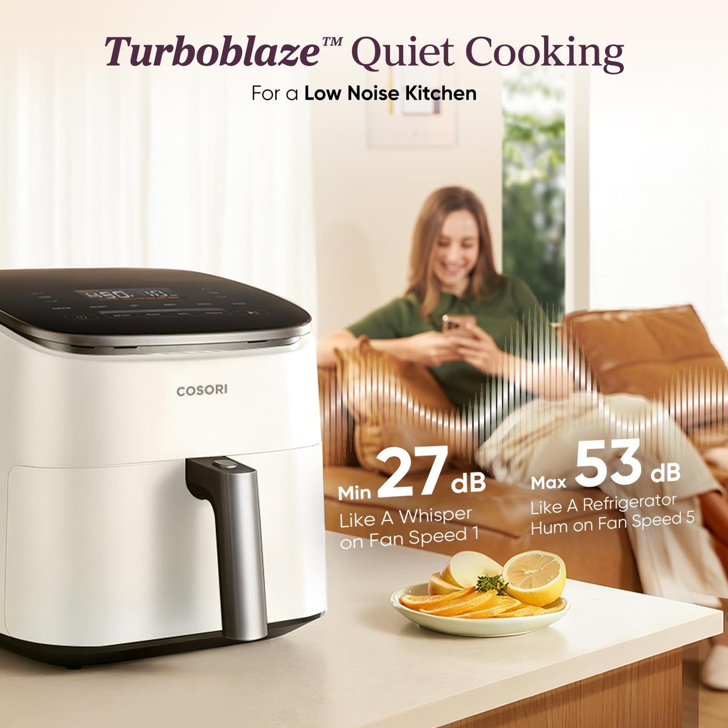 Cosori 9-in-1 TurboBlaze Air Fryer 6 Qt, Smart Control, 90°–450°F, Shake Reminders, Precise Heating for Even Results, Air Fry, Roast, Bake, Broil, Dry, Frozen, Proof, Reheat, Keep Warm, 120V, Cream