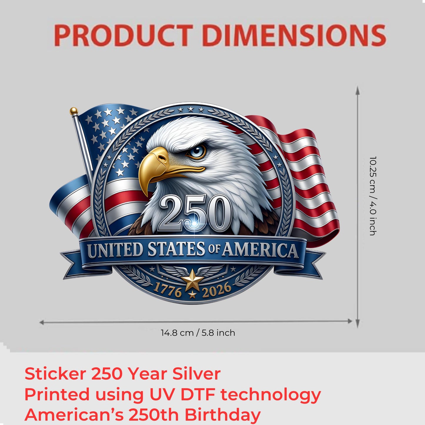 2pcs USA 250th Anniversary Merchandise - Patriotic 1776-2026 Vinyl Car Decals and Bumper Stickers for Cars, Trucks, Vehicles, 250 Years Commemorative Window Decal