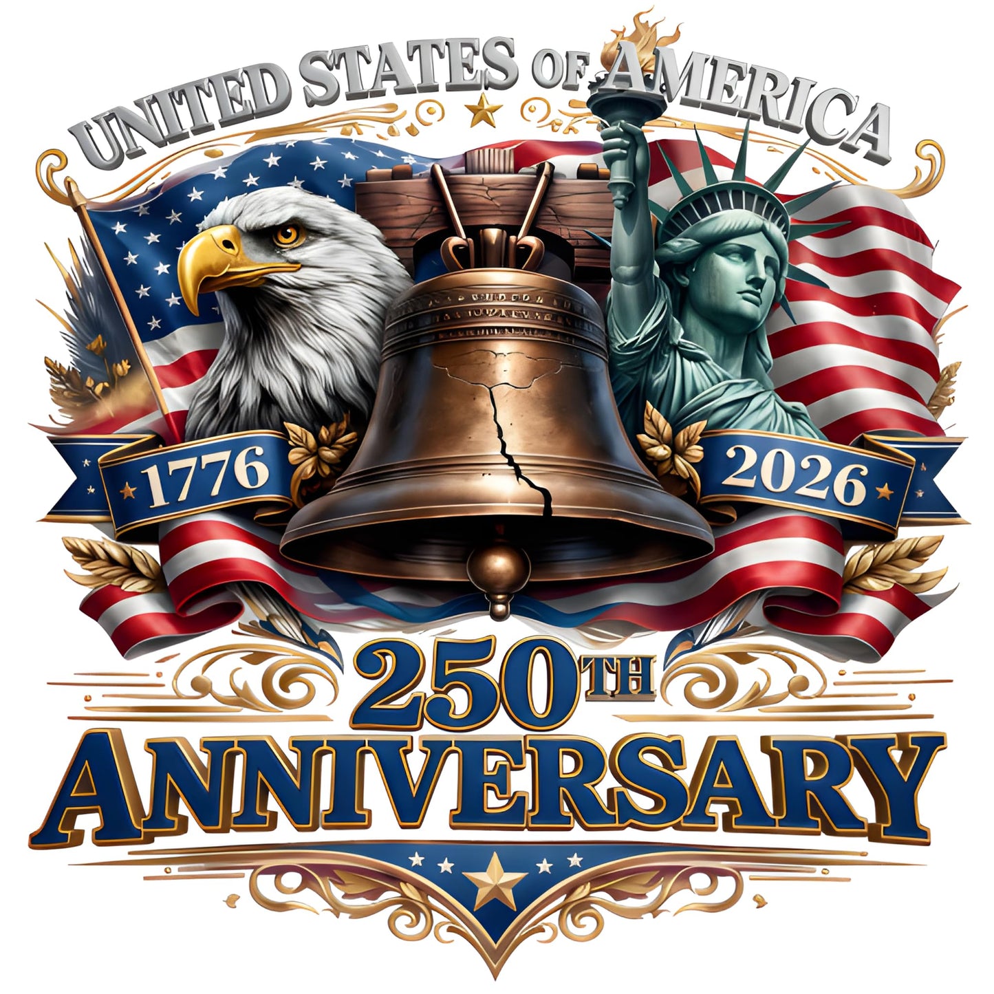 2pcs USA 250th Anniversary Merchandise - Patriotic 1776-2026 Vinyl Car Decals and Bumper Stickers for Cars, Trucks, Vehicles, 250 Years Commemorative Window Decal