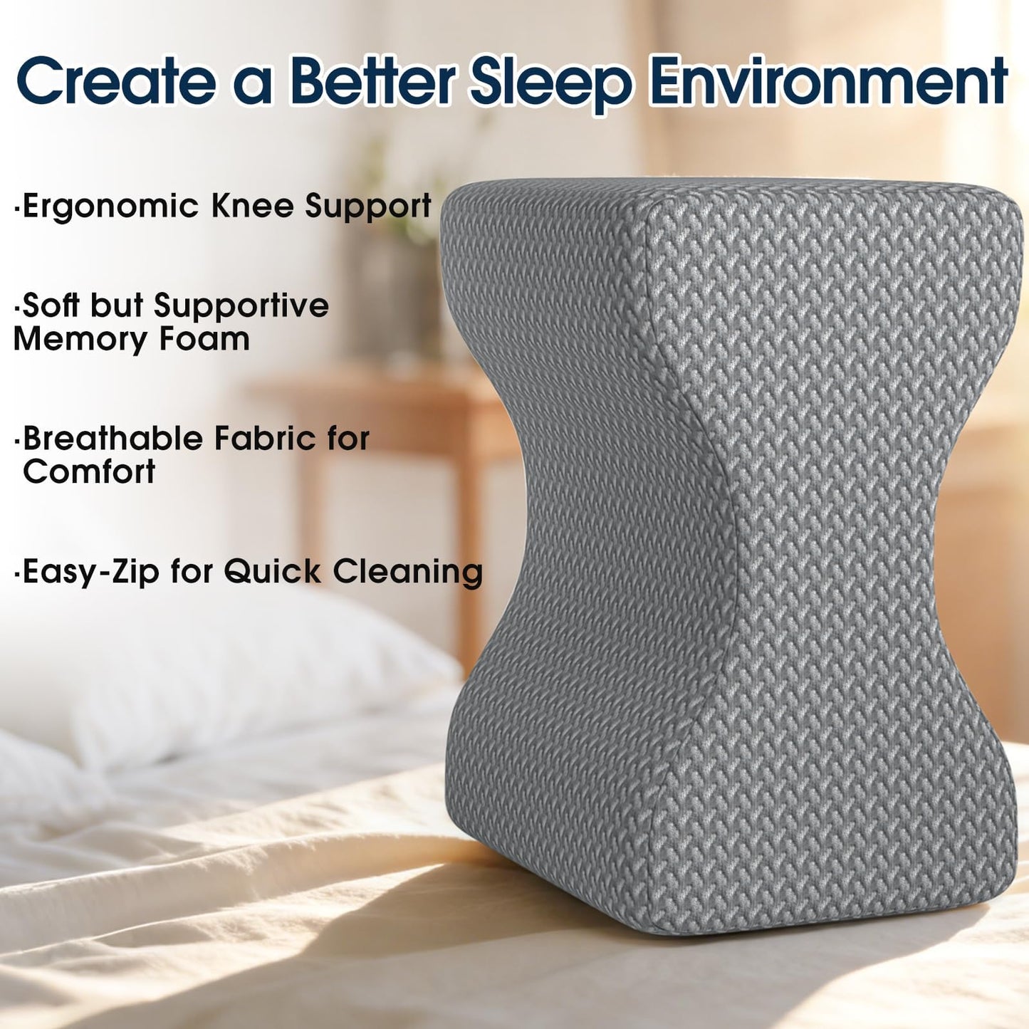 BlissTrends Memory Foam Knee Pillow – Ergonomic Support for Side Sleepers | Relieves Sciatica, Back & Hip Pain