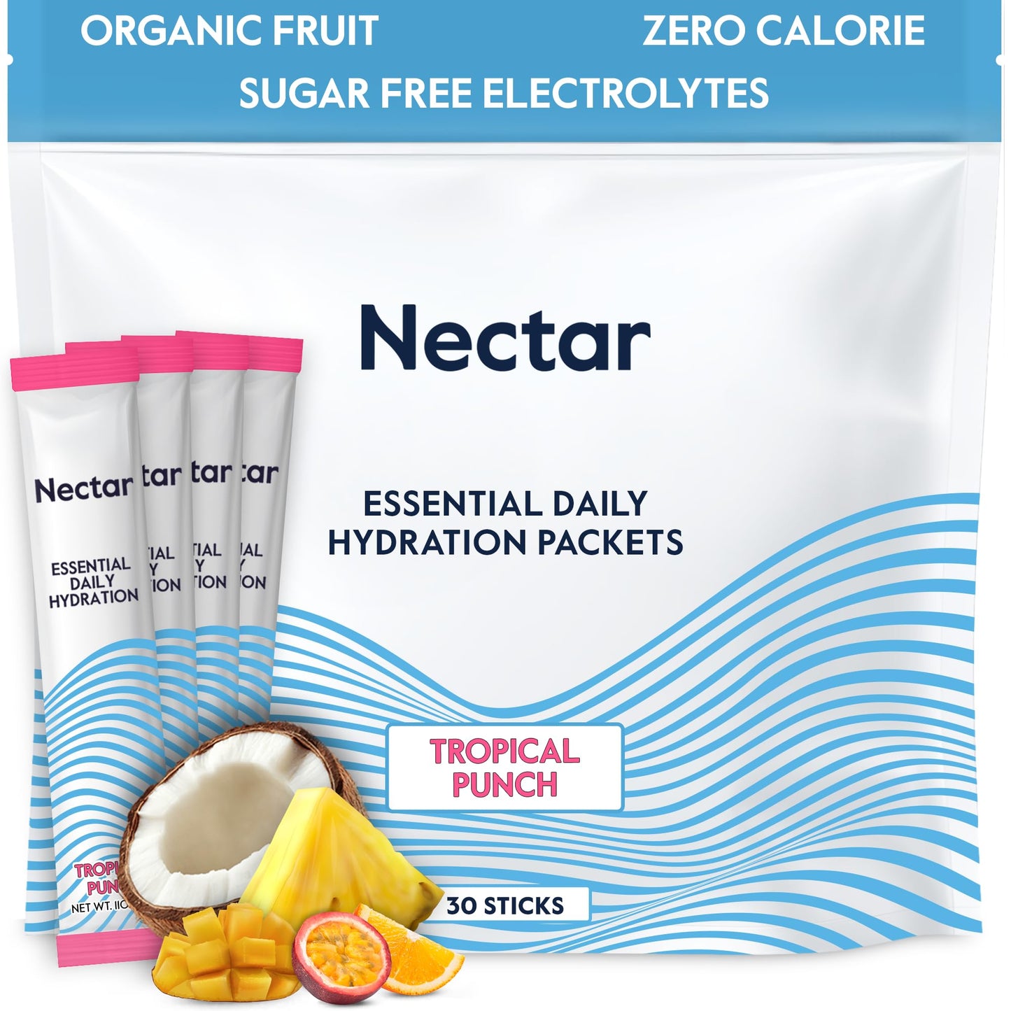 Nectar Hydration Packets - Electrolytes Powder Packets - Sugar Free & 0 Calorie - Organic Fruit Liquid Daily IV Electrolytes Powder for Dehydration Relief and Rehydration (Variety 30 Pack)