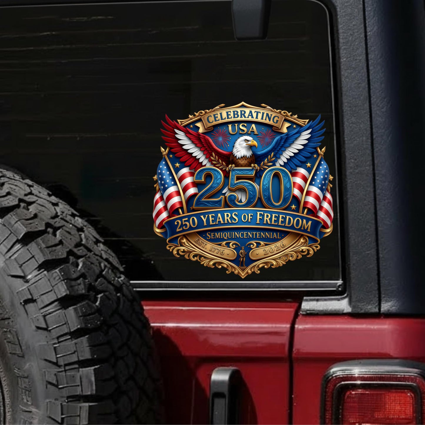 2pcs USA 250th Anniversary Merchandise - Patriotic 1776-2026 Vinyl Car Decals and Bumper Stickers for Cars, Trucks, Vehicles, 250 Years Commemorative Window Decal