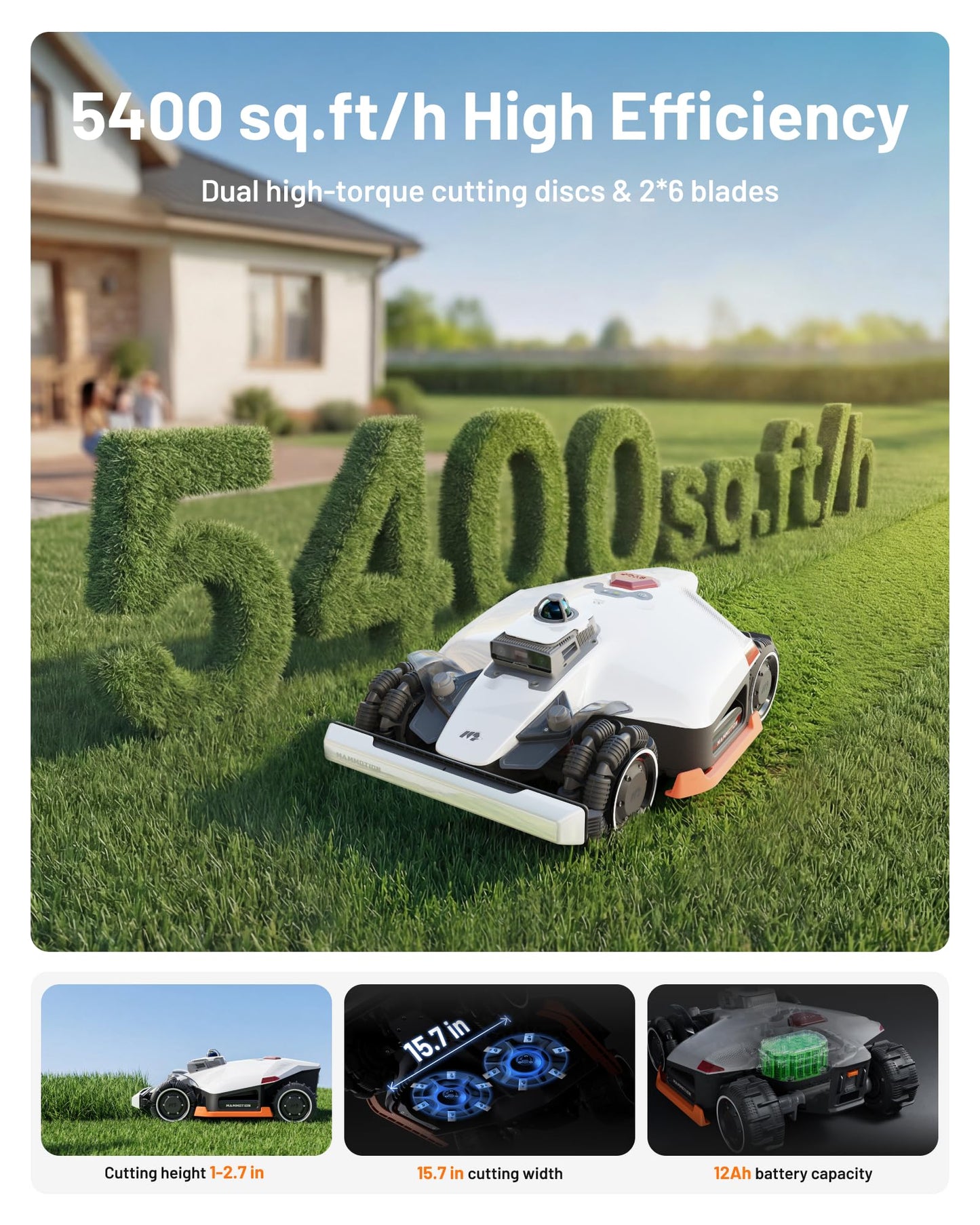 Mammotion LUBA 3 AWD 3000H Robot Lawn Mower with Garage, 0.75 Acre, 360° LiDAR+NetRTK+AI Vision, All-Wheel-Drive for 80% Slopes, 30 Multi-Zone Management, Cutting Height 2.2"-4.0"