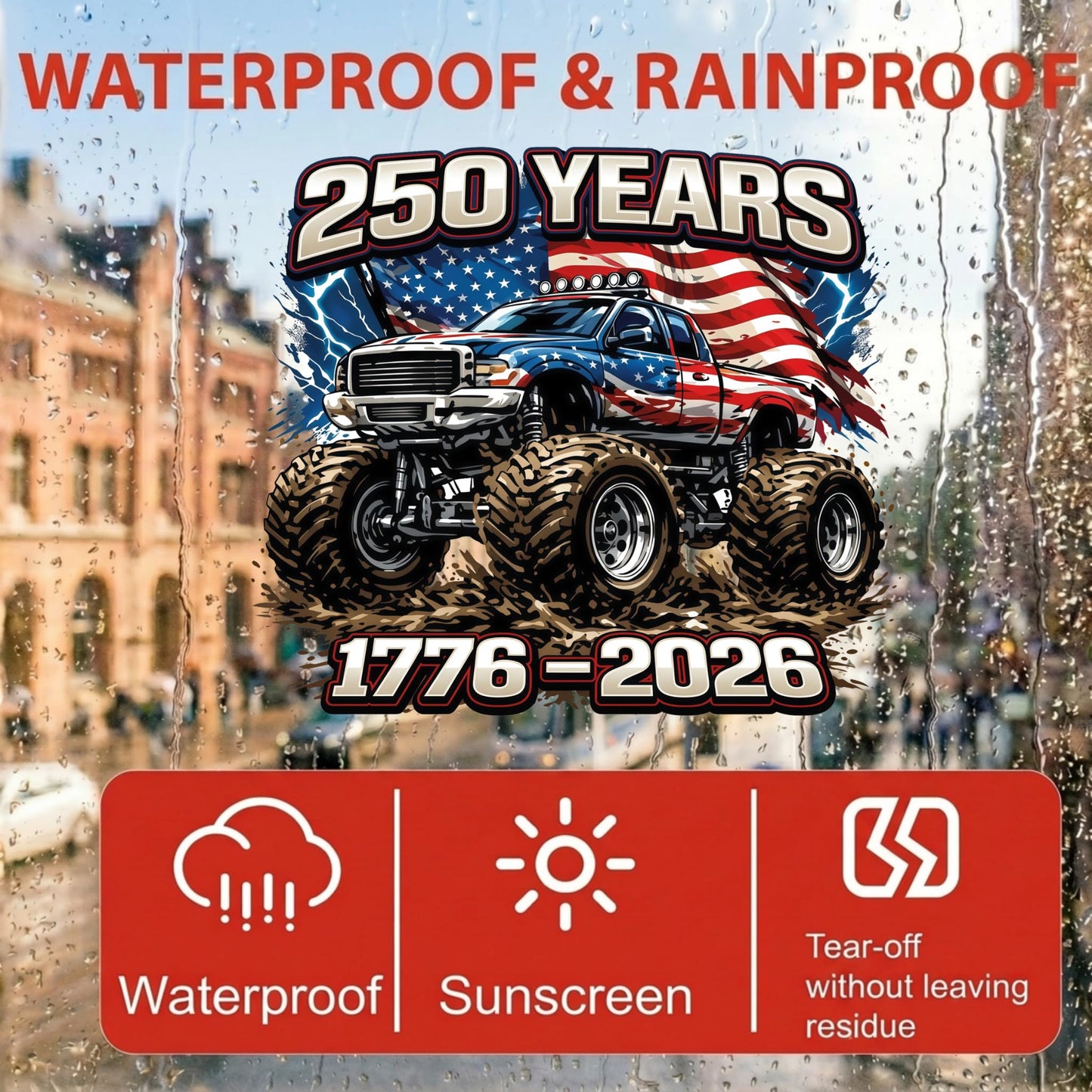 2pcs USA 250th Anniversary Merchandise - Patriotic 1776-2026 Vinyl Car Decals and Bumper Stickers for Cars, Trucks, Vehicles, 250 Years Commemorative Window Decal