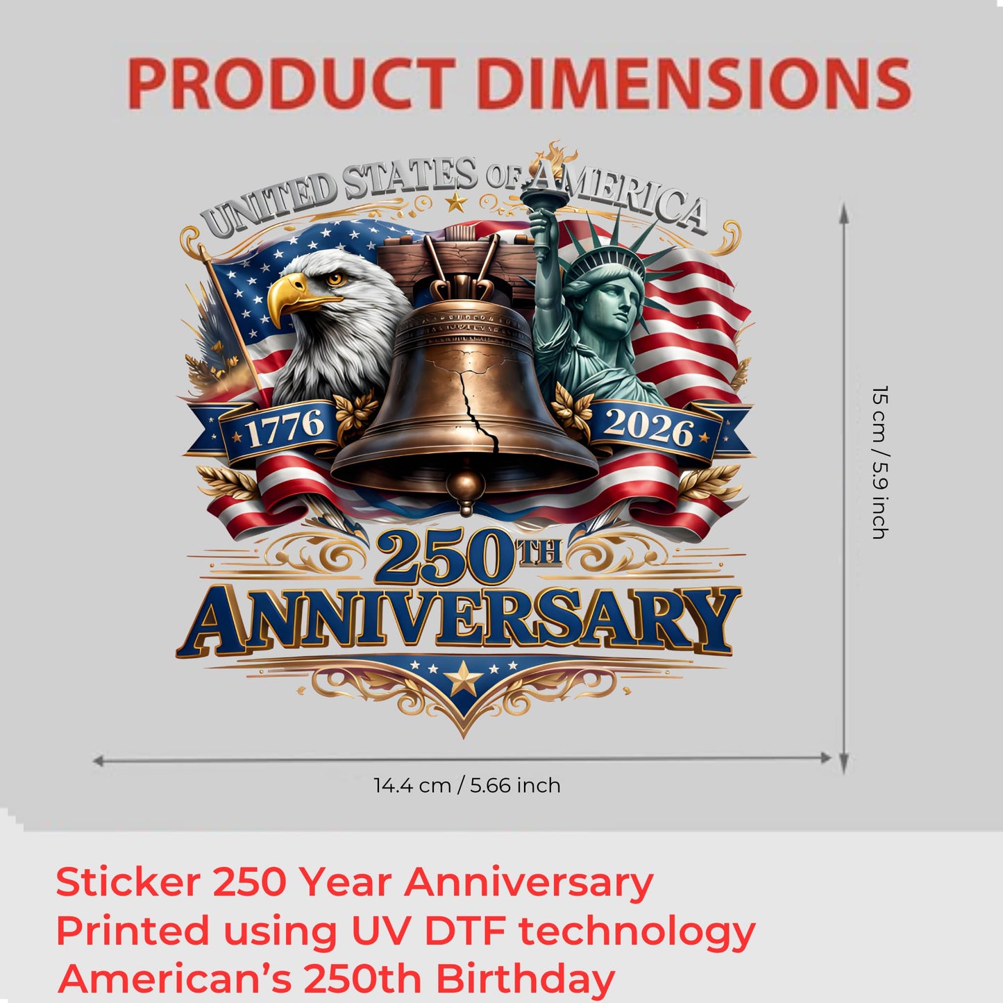 2pcs USA 250th Anniversary Merchandise - Patriotic 1776-2026 Vinyl Car Decals and Bumper Stickers for Cars, Trucks, Vehicles, 250 Years Commemorative Window Decal