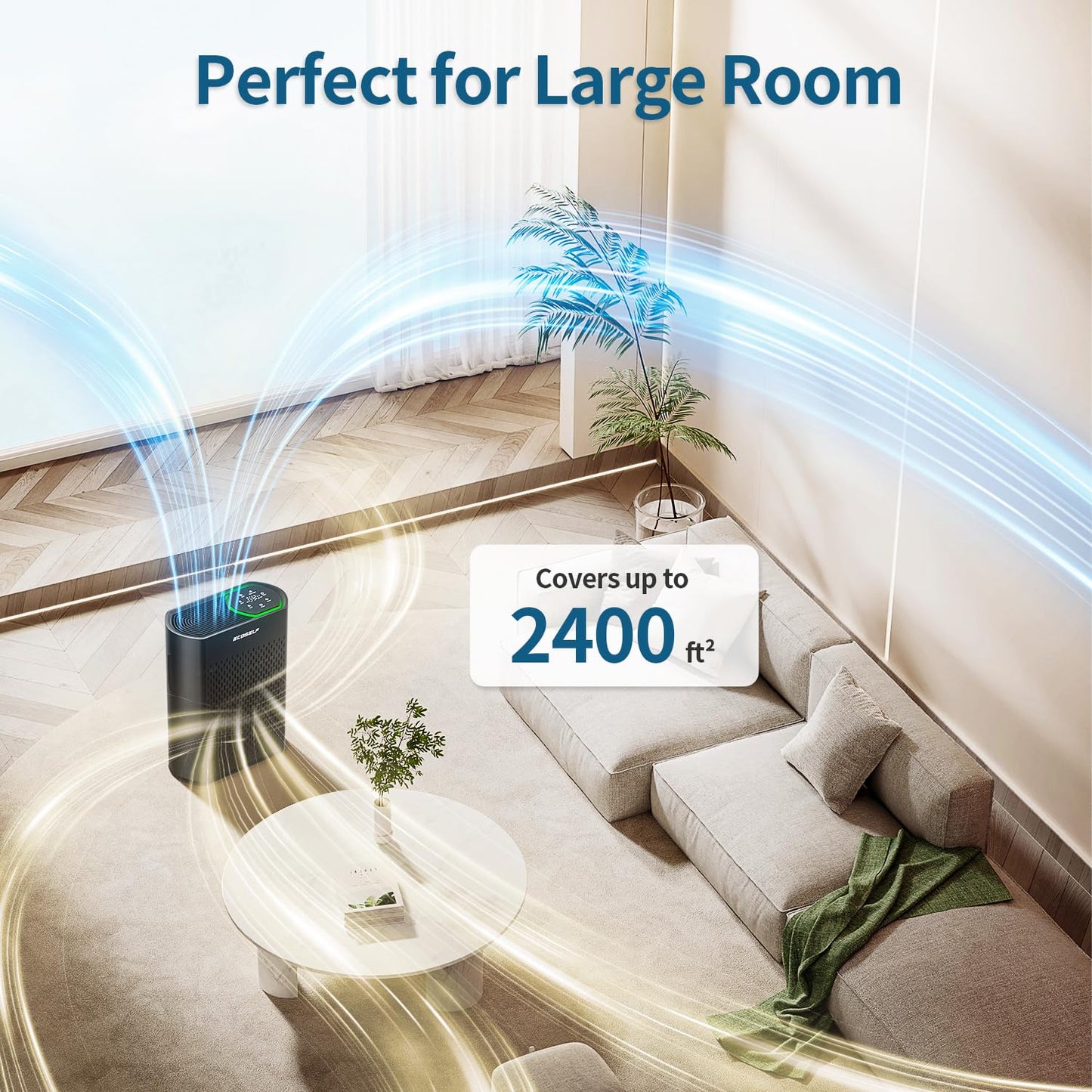 Air Purifier for Large Room, Cleans 2,400 ft² in 30 Mins, 3-Stage True HEPA, 360° Airflow, Large Touch Display Control, Real-Time Air Quality (PM2.5) Display, Ultra-Quiet 20dB Sleep Mode, HAP602 White