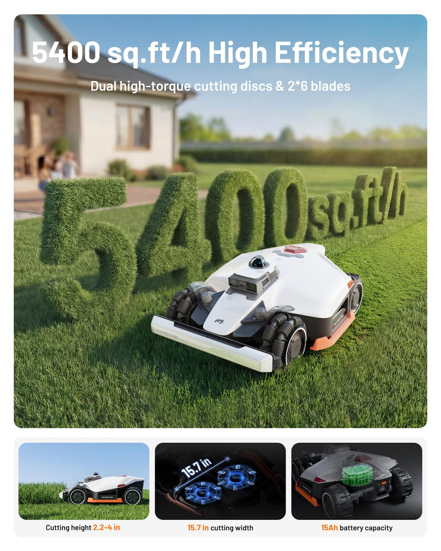 Mammotion LUBA 3 AWD 3000H Robot Lawn Mower with Garage, 0.75 Acre, 360° LiDAR+NetRTK+AI Vision, All-Wheel-Drive for 80% Slopes, 30 Multi-Zone Management, Cutting Height 2.2"-4.0"