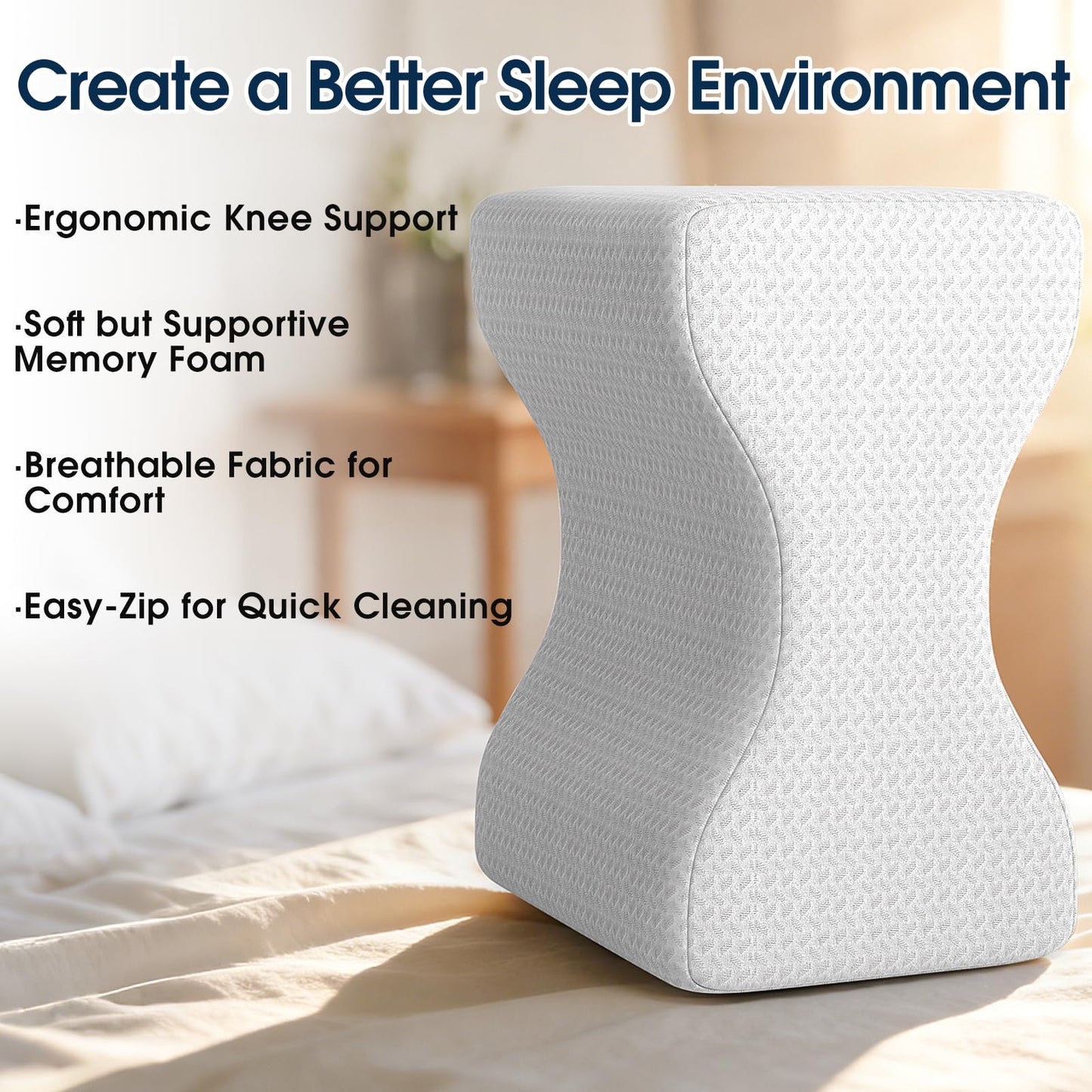 BlissTrends Memory Foam Knee Pillow – Ergonomic Support for Side Sleepers | Relieves Sciatica, Back & Hip Pain