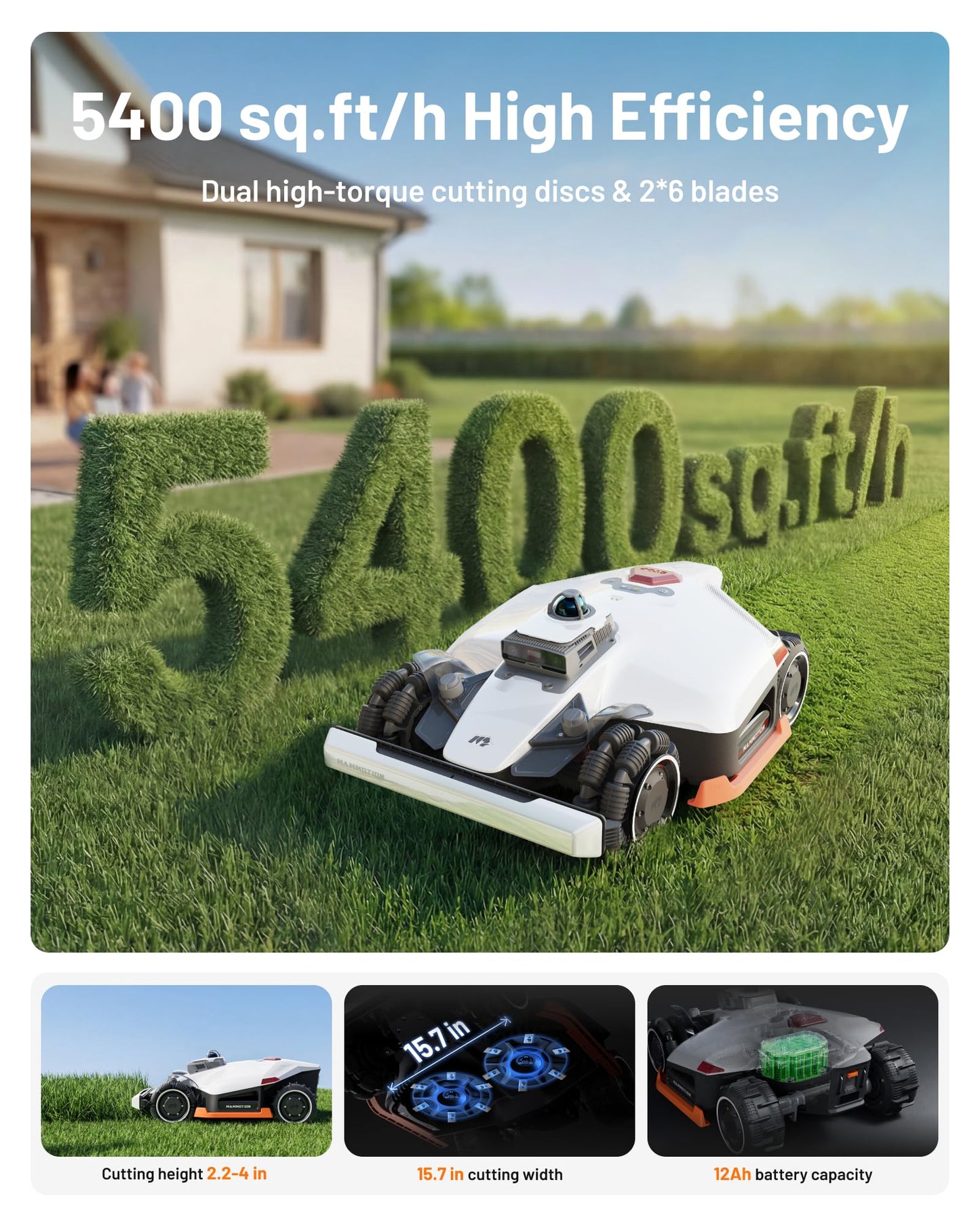 Mammotion LUBA 3 AWD 3000H Robot Lawn Mower with Garage, 0.75 Acre, 360° LiDAR+NetRTK+AI Vision, All-Wheel-Drive for 80% Slopes, 30 Multi-Zone Management, Cutting Height 2.2"-4.0"