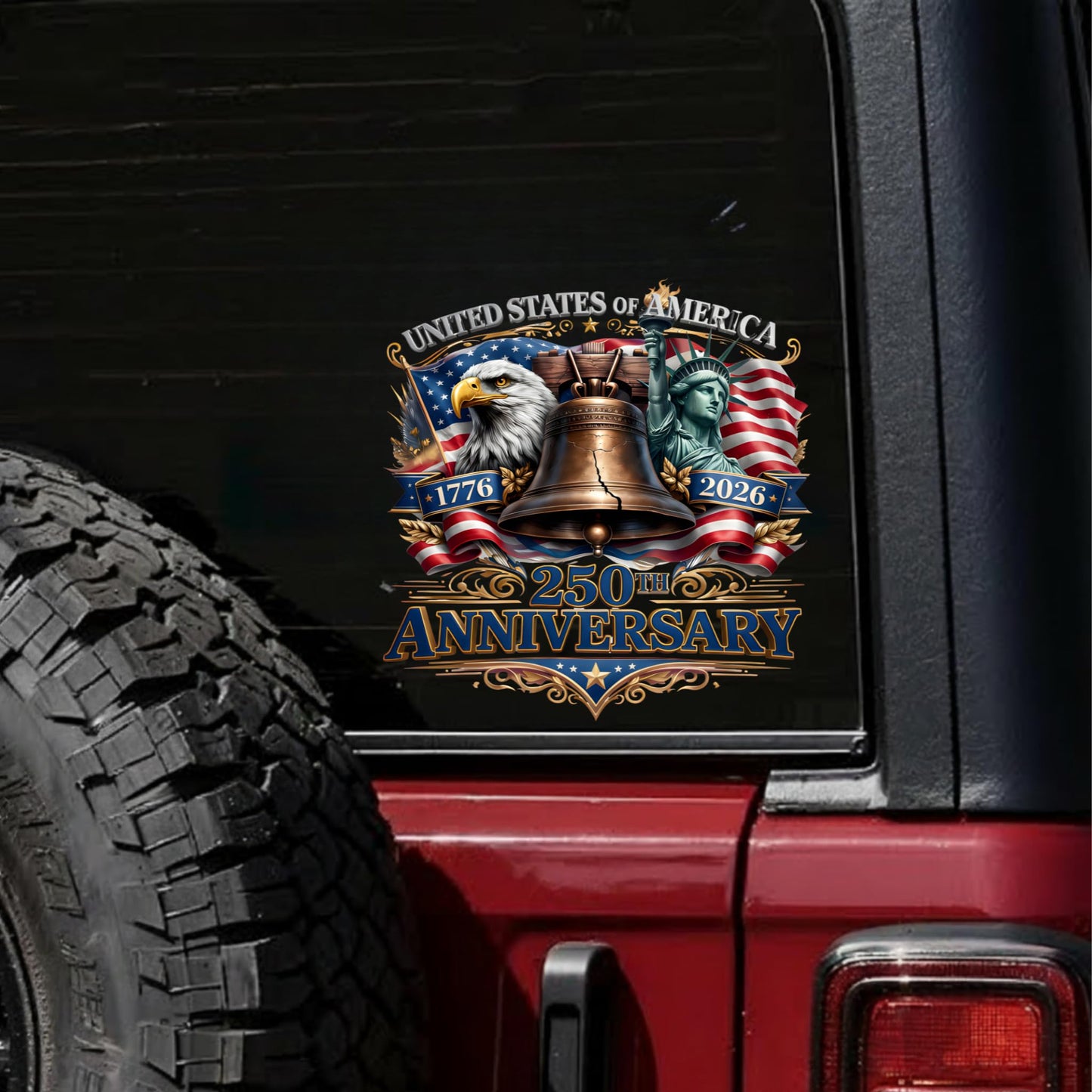 2pcs USA 250th Anniversary Merchandise - Patriotic 1776-2026 Vinyl Car Decals and Bumper Stickers for Cars, Trucks, Vehicles, 250 Years Commemorative Window Decal