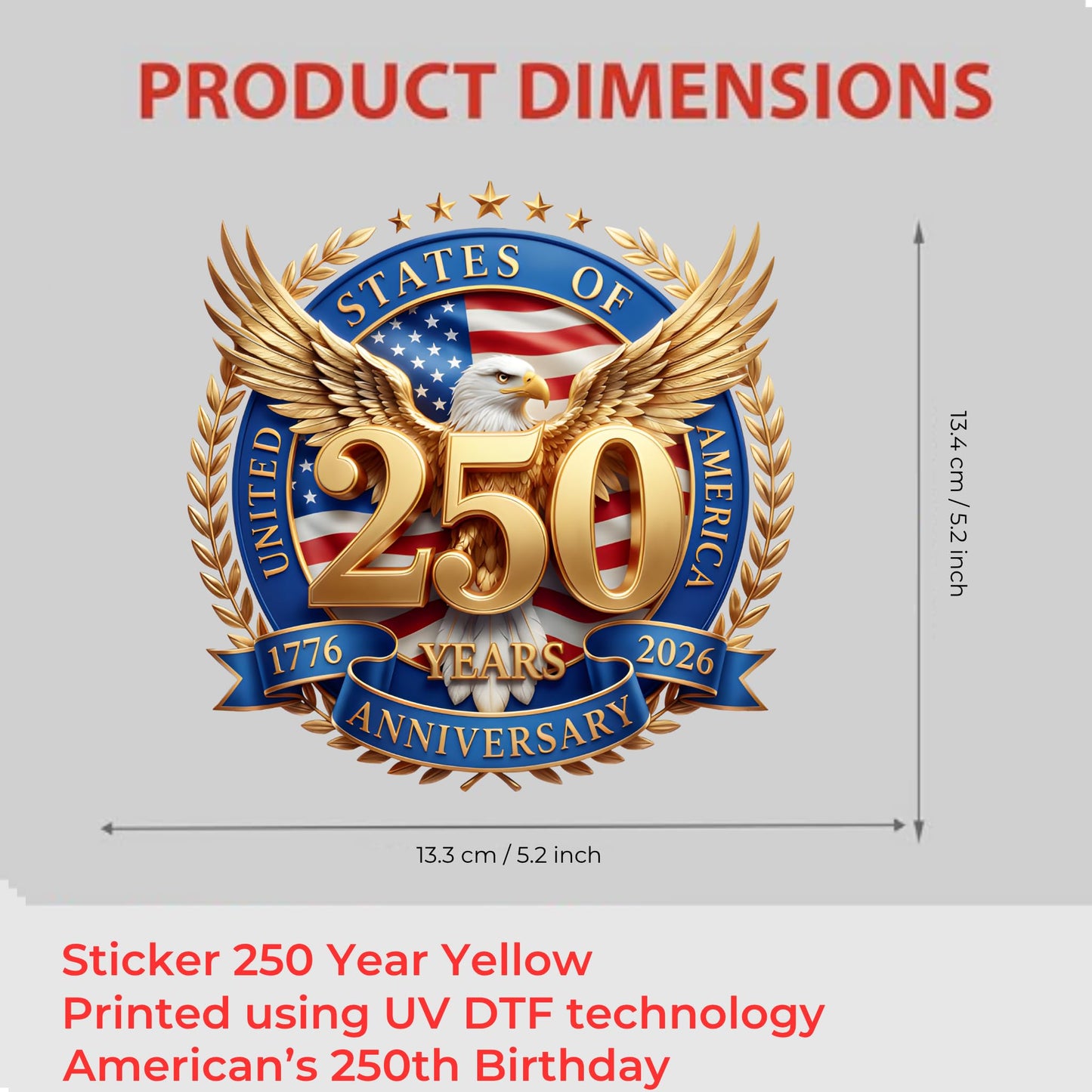 2pcs USA 250th Anniversary Merchandise - Patriotic 1776-2026 Vinyl Car Decals and Bumper Stickers for Cars, Trucks, Vehicles, 250 Years Commemorative Window Decal