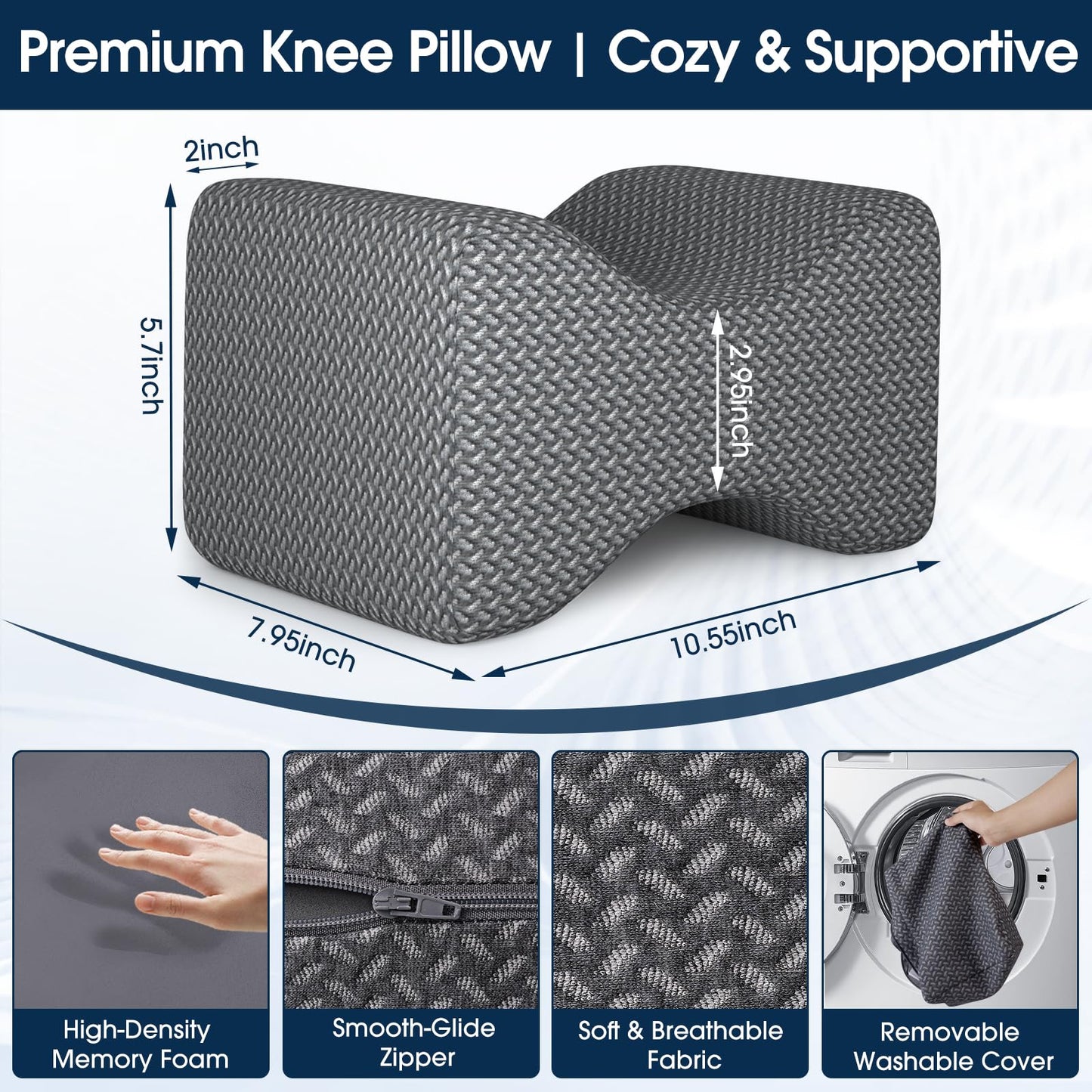 BlissTrends Memory Foam Knee Pillow – Ergonomic Support for Side Sleepers | Relieves Sciatica, Back & Hip Pain