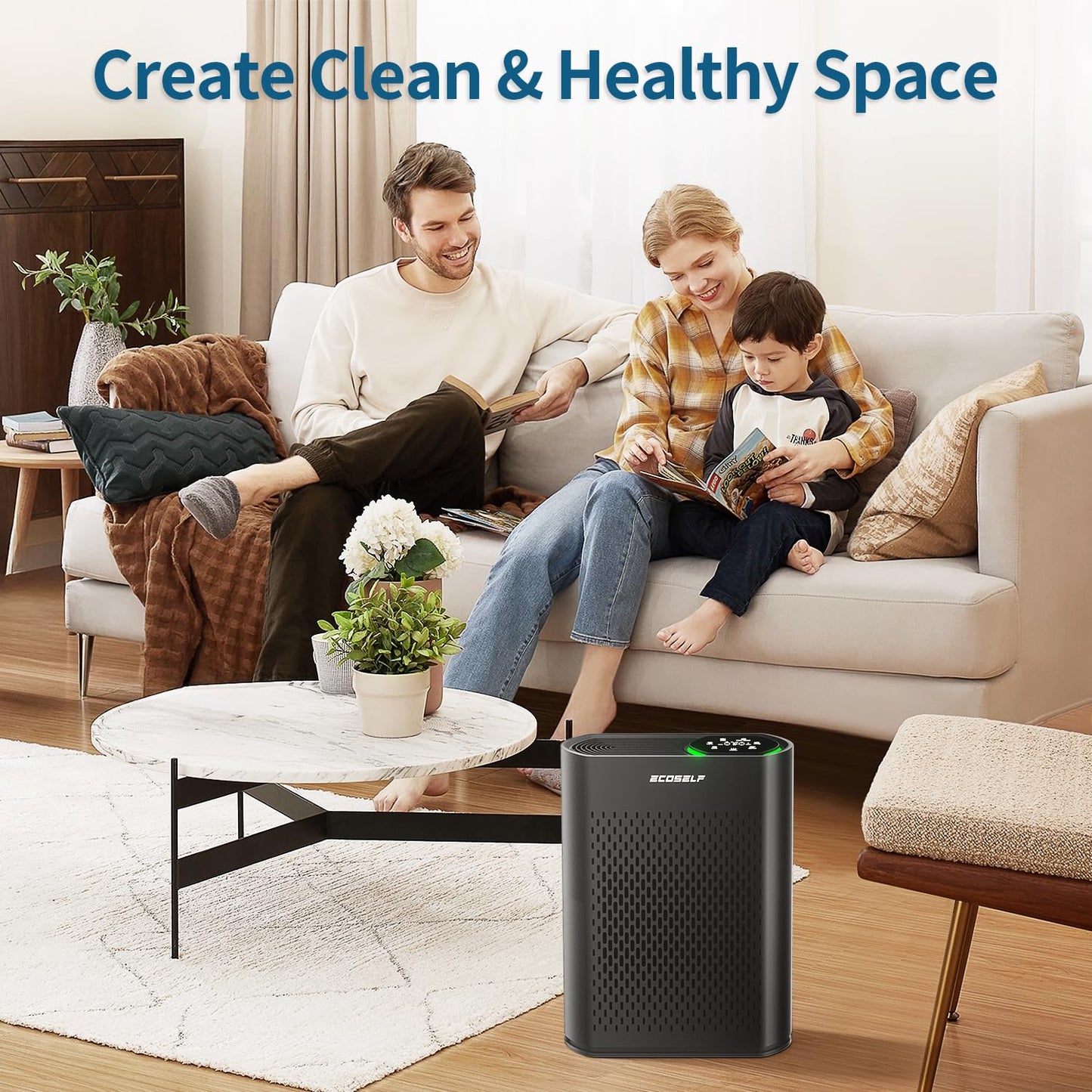 Air Purifier for Large Room, Cleans 2,400 ft² in 30 Mins, 3-Stage True HEPA, 360° Airflow, Large Touch Display Control, Real-Time Air Quality (PM2.5) Display, Ultra-Quiet 20dB Sleep Mode, HAP602 White