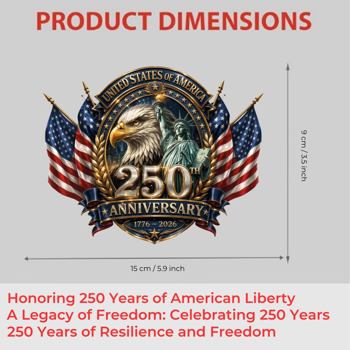 2pcs USA 250th Anniversary Merchandise - Patriotic 1776-2026 Vinyl Car Decals and Bumper Stickers for Cars, Trucks, Vehicles, 250 Years Commemorative Window Decal