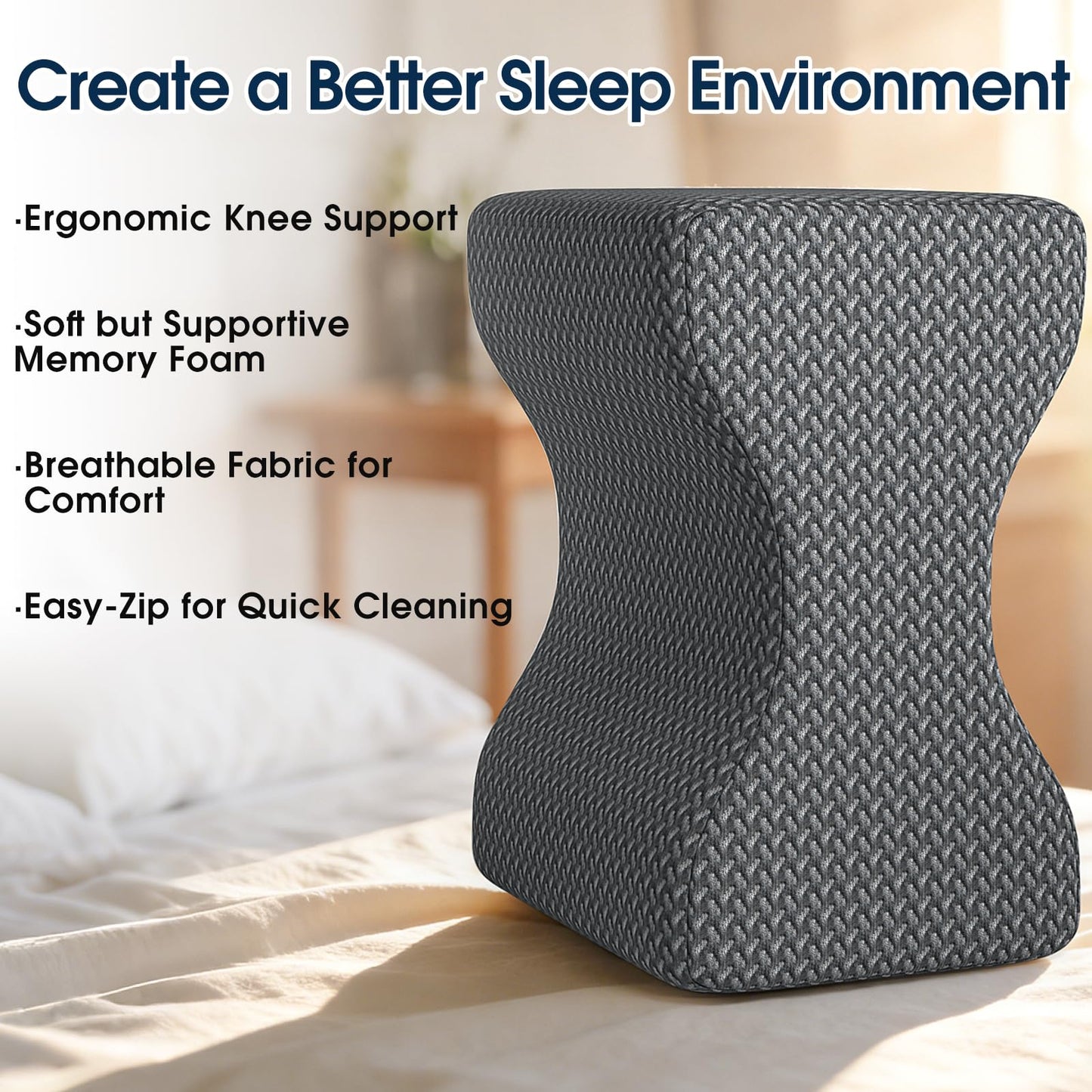 BlissTrends Memory Foam Knee Pillow – Ergonomic Support for Side Sleepers | Relieves Sciatica, Back & Hip Pain