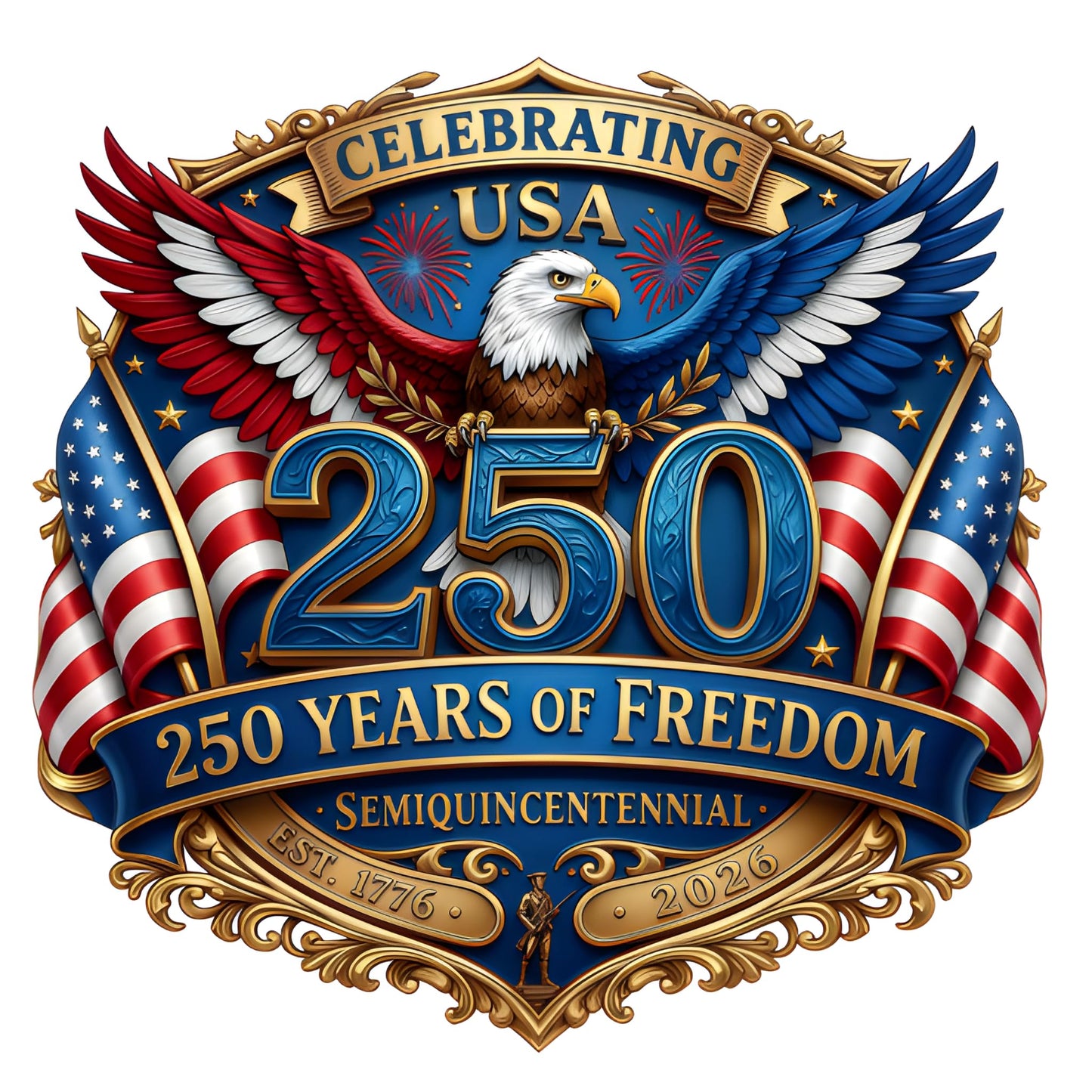 2pcs USA 250th Anniversary Merchandise - Patriotic 1776-2026 Vinyl Car Decals and Bumper Stickers for Cars, Trucks, Vehicles, 250 Years Commemorative Window Decal