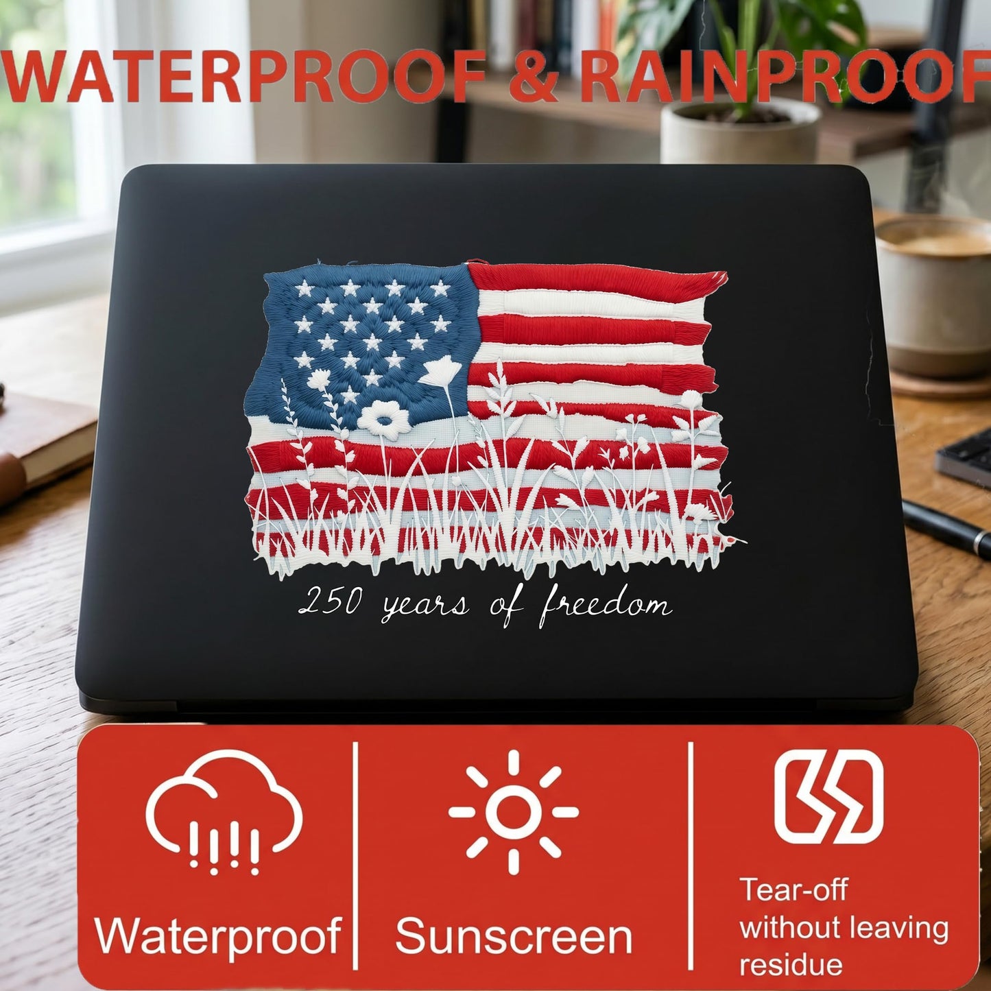 2pcs USA 250th Anniversary Merchandise - Patriotic 1776-2026 Vinyl Car Decals and Bumper Stickers for Cars, Trucks, Vehicles, 250 Years Commemorative Window Decal
