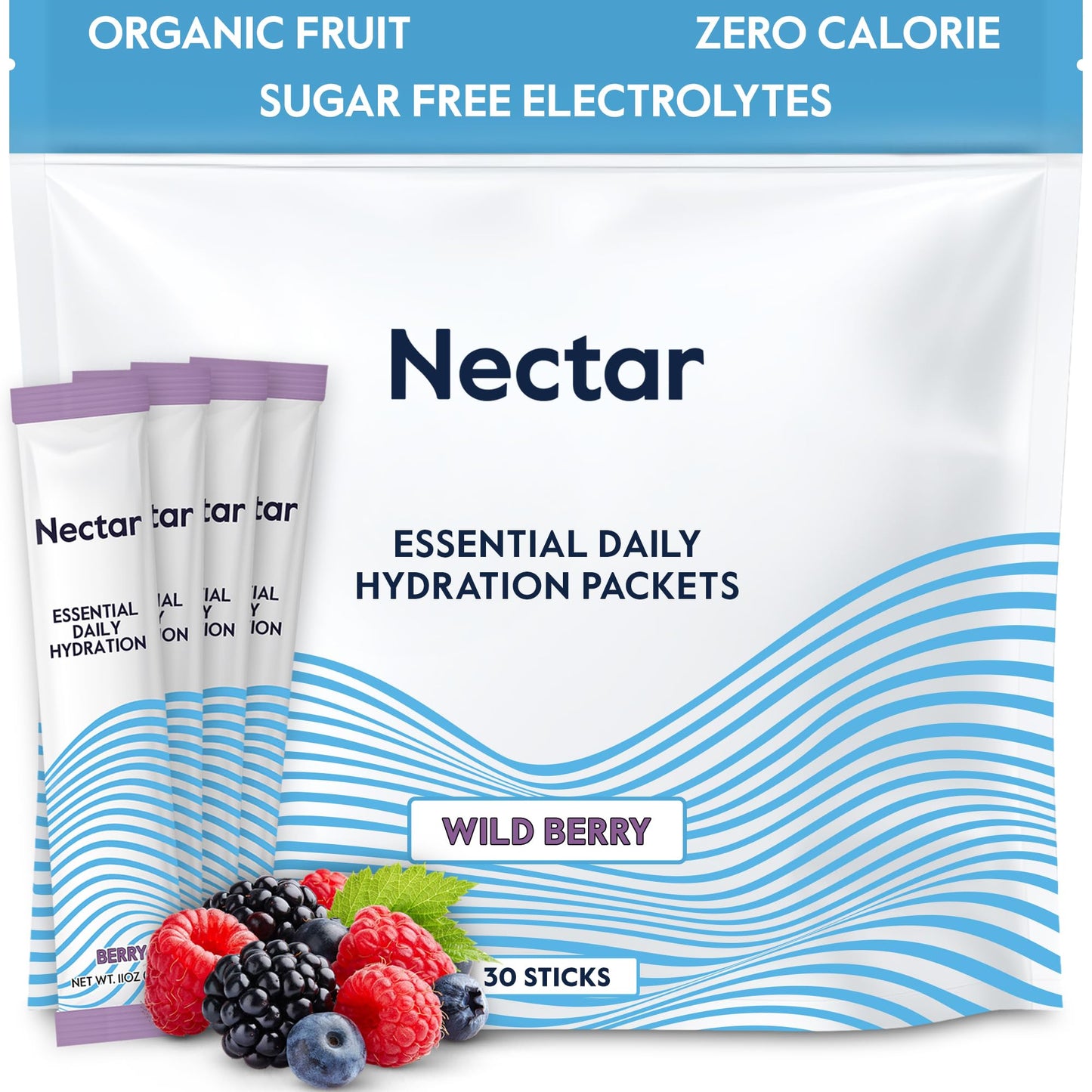 Nectar Hydration Packets - Electrolytes Powder Packets - Sugar Free & 0 Calorie - Organic Fruit Liquid Daily IV Electrolytes Powder for Dehydration Relief and Rehydration (Variety 30 Pack)