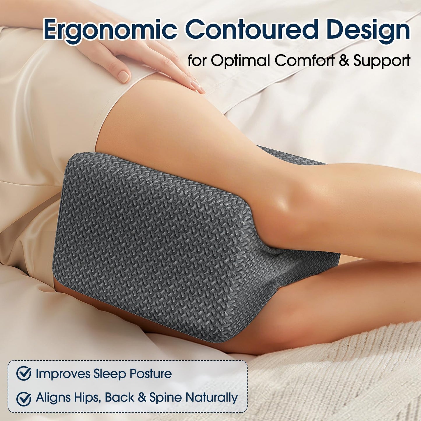 BlissTrends Memory Foam Knee Pillow – Ergonomic Support for Side Sleepers | Relieves Sciatica, Back & Hip Pain