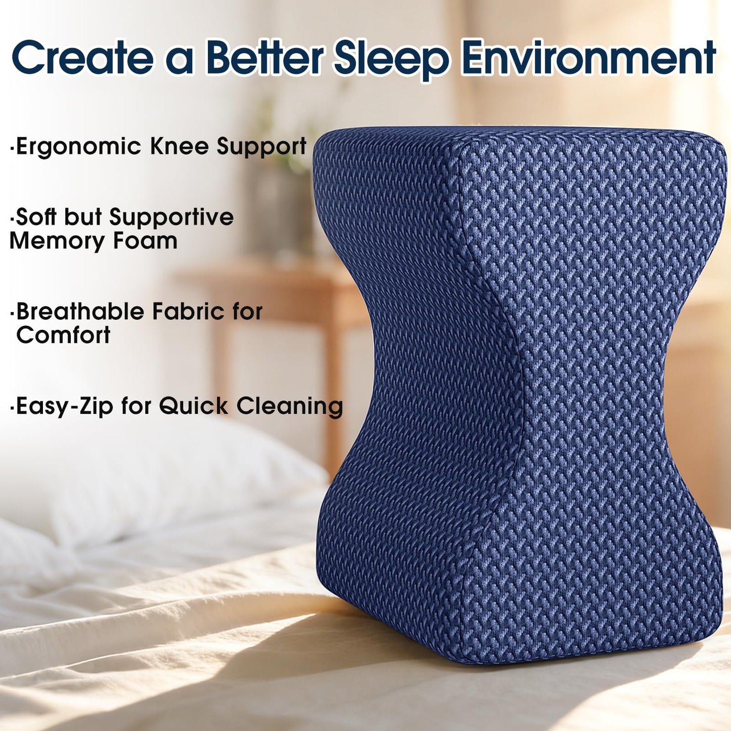 BlissTrends Memory Foam Knee Pillow – Ergonomic Support for Side Sleepers | Relieves Sciatica, Back & Hip Pain