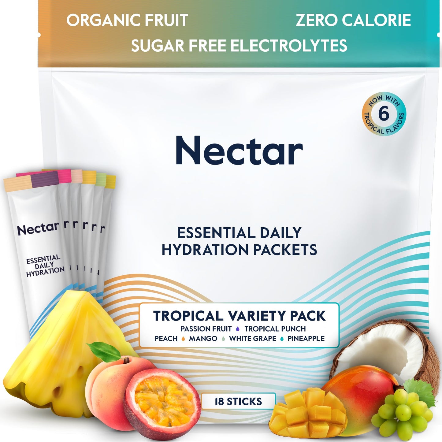 Nectar Hydration Packets - Electrolytes Powder Packets - Sugar Free & 0 Calorie - Organic Fruit Liquid Daily IV Electrolytes Powder for Dehydration Relief and Rehydration (Variety 30 Pack)