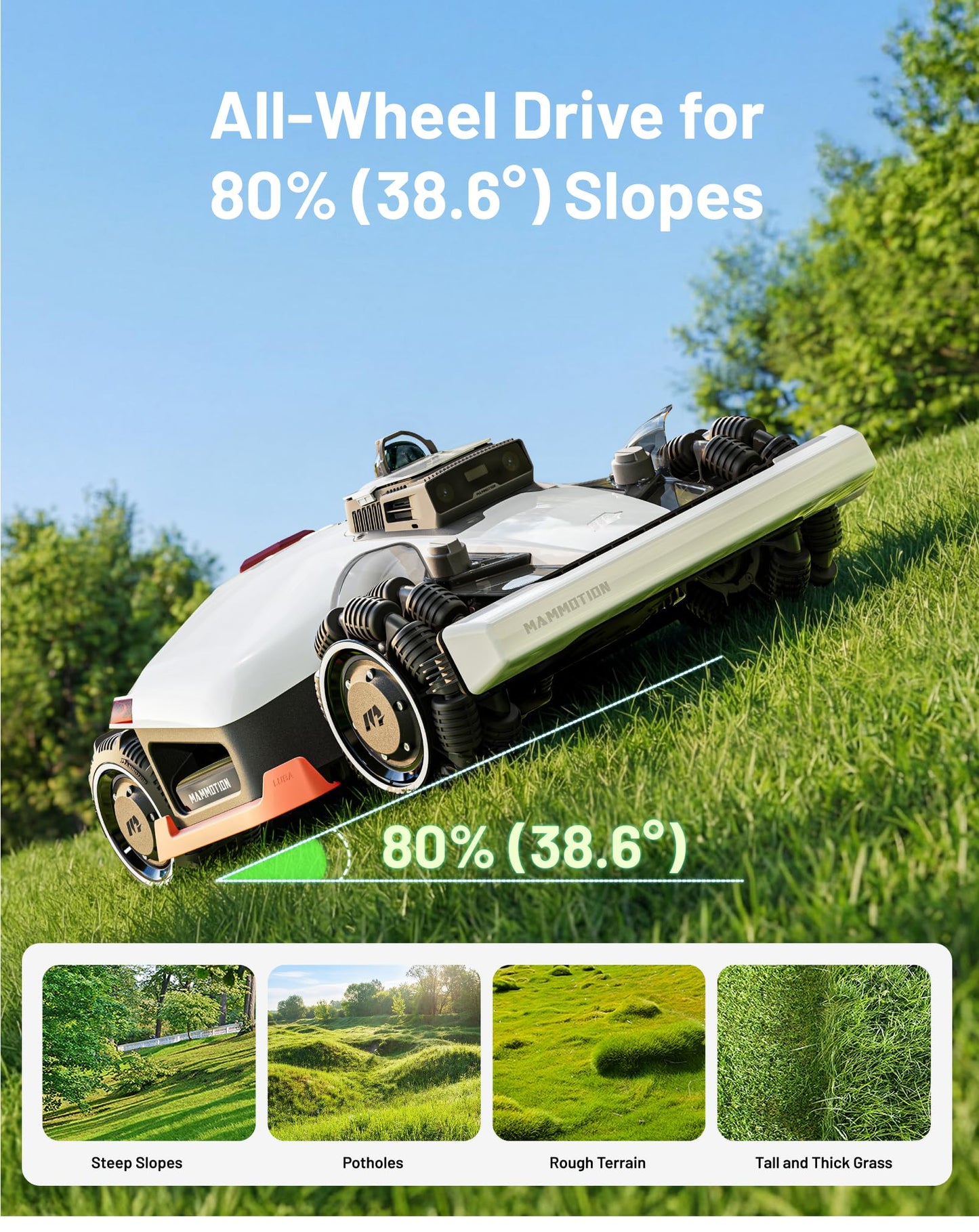 Mammotion LUBA 3 AWD 3000H Robot Lawn Mower with Garage, 0.75 Acre, 360° LiDAR+NetRTK+AI Vision, All-Wheel-Drive for 80% Slopes, 30 Multi-Zone Management, Cutting Height 2.2"-4.0"