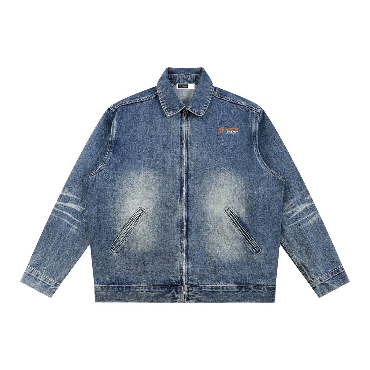 Kinetic Wear Vintage Wash Zip Up Denim Jacket
