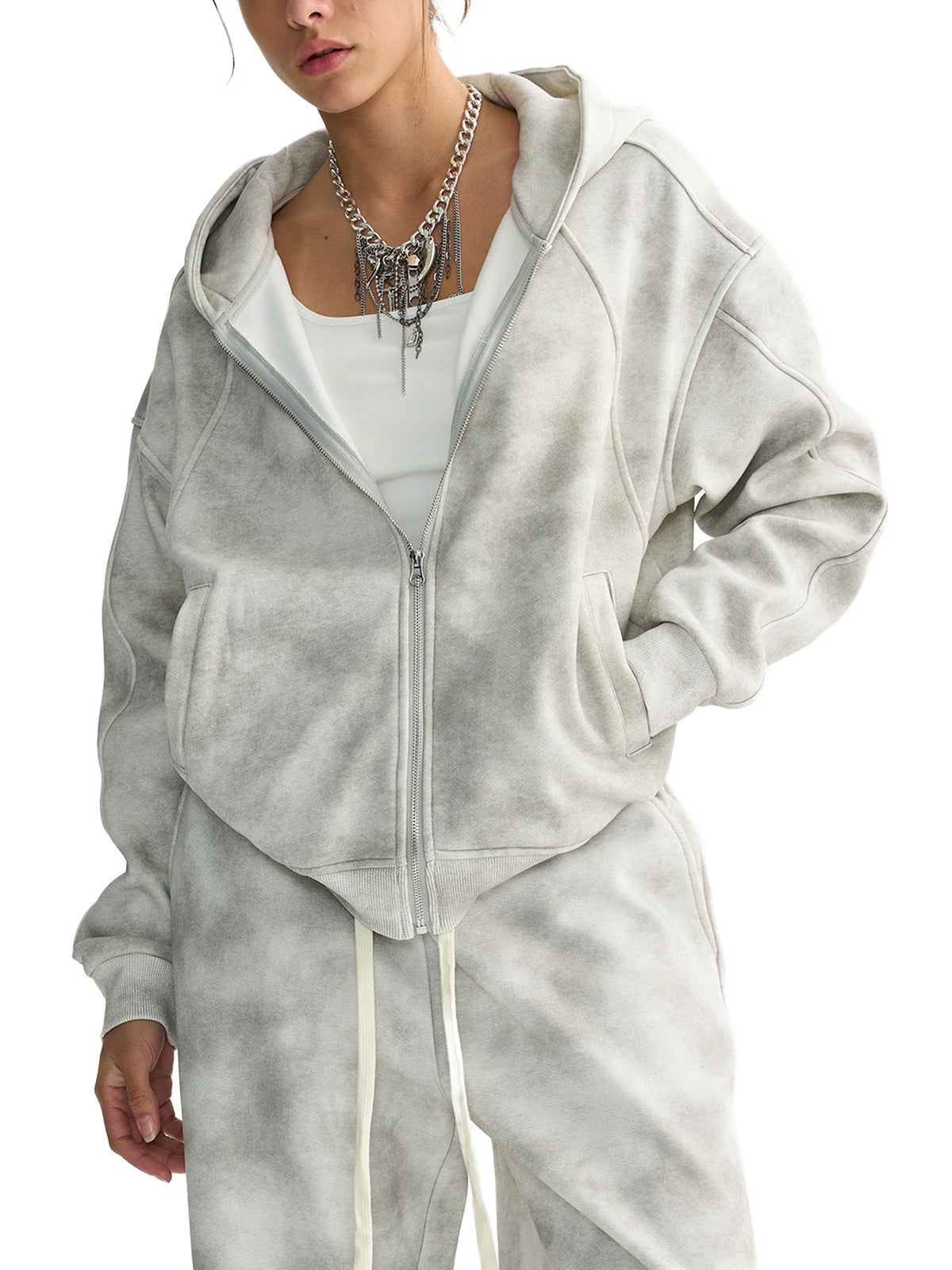 Kinetic Wear Dirty Washed Zip-Up Fleece Hoodie