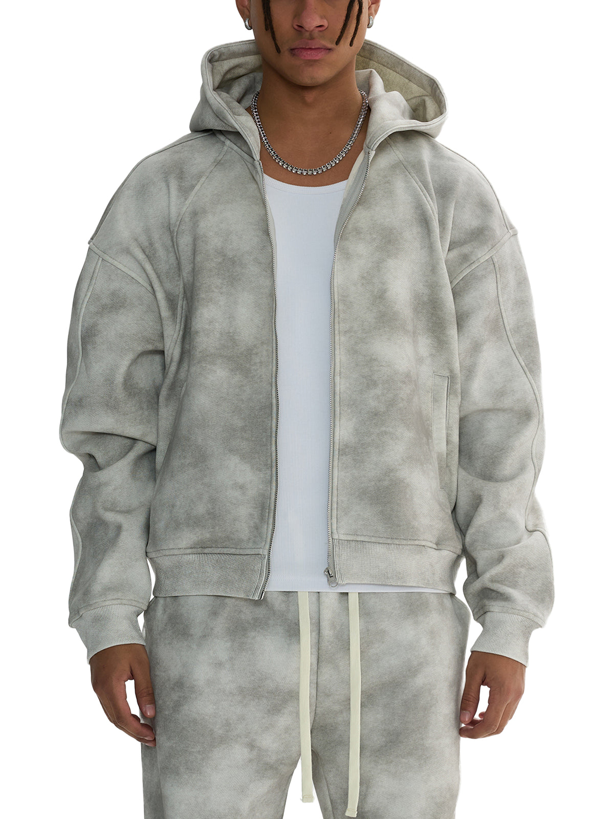 Kinetic Wear Dirty Washed Zip-Up Fleece Hoodie