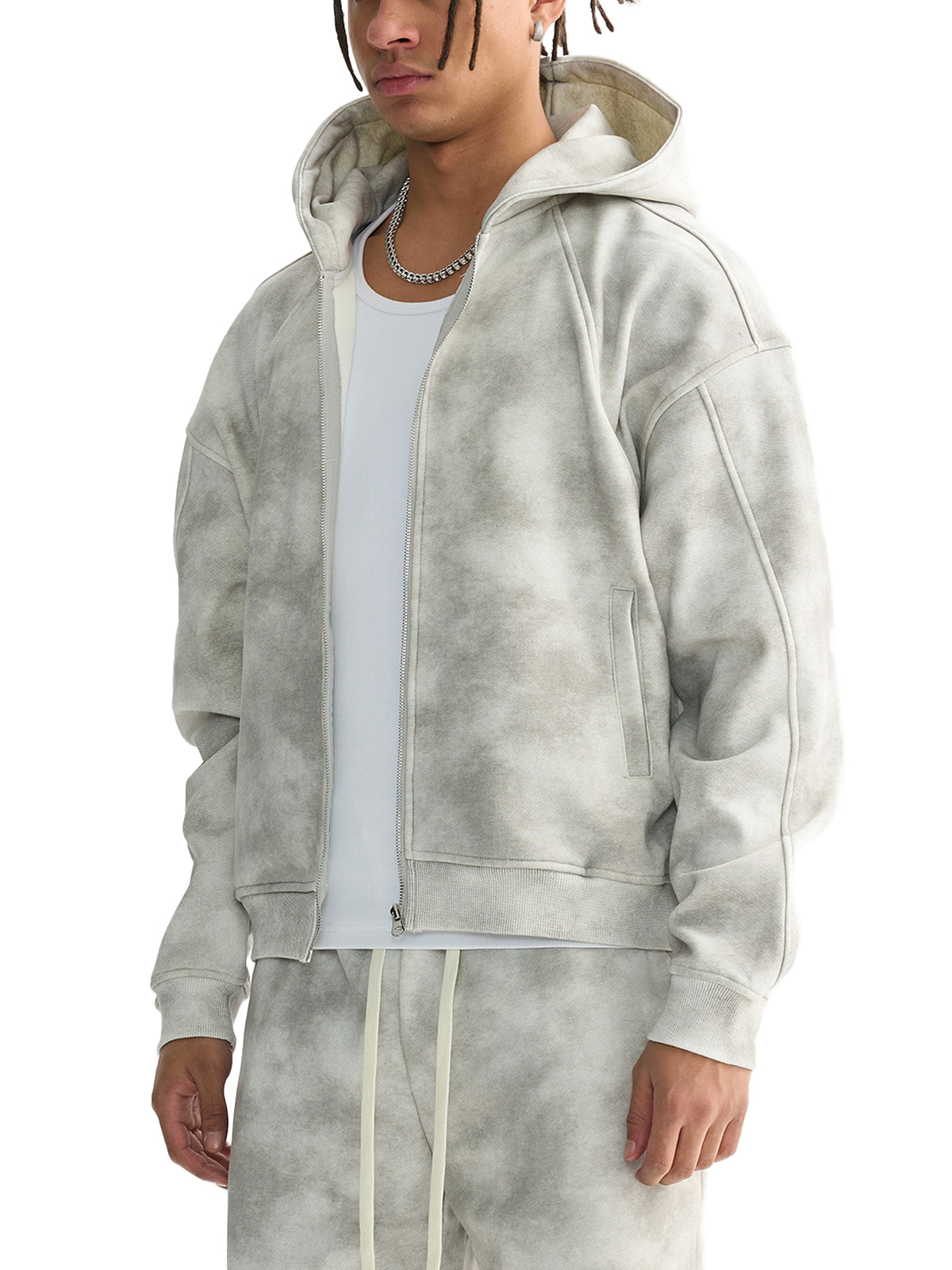 Kinetic Wear Dirty Washed Zip-Up Fleece Hoodie