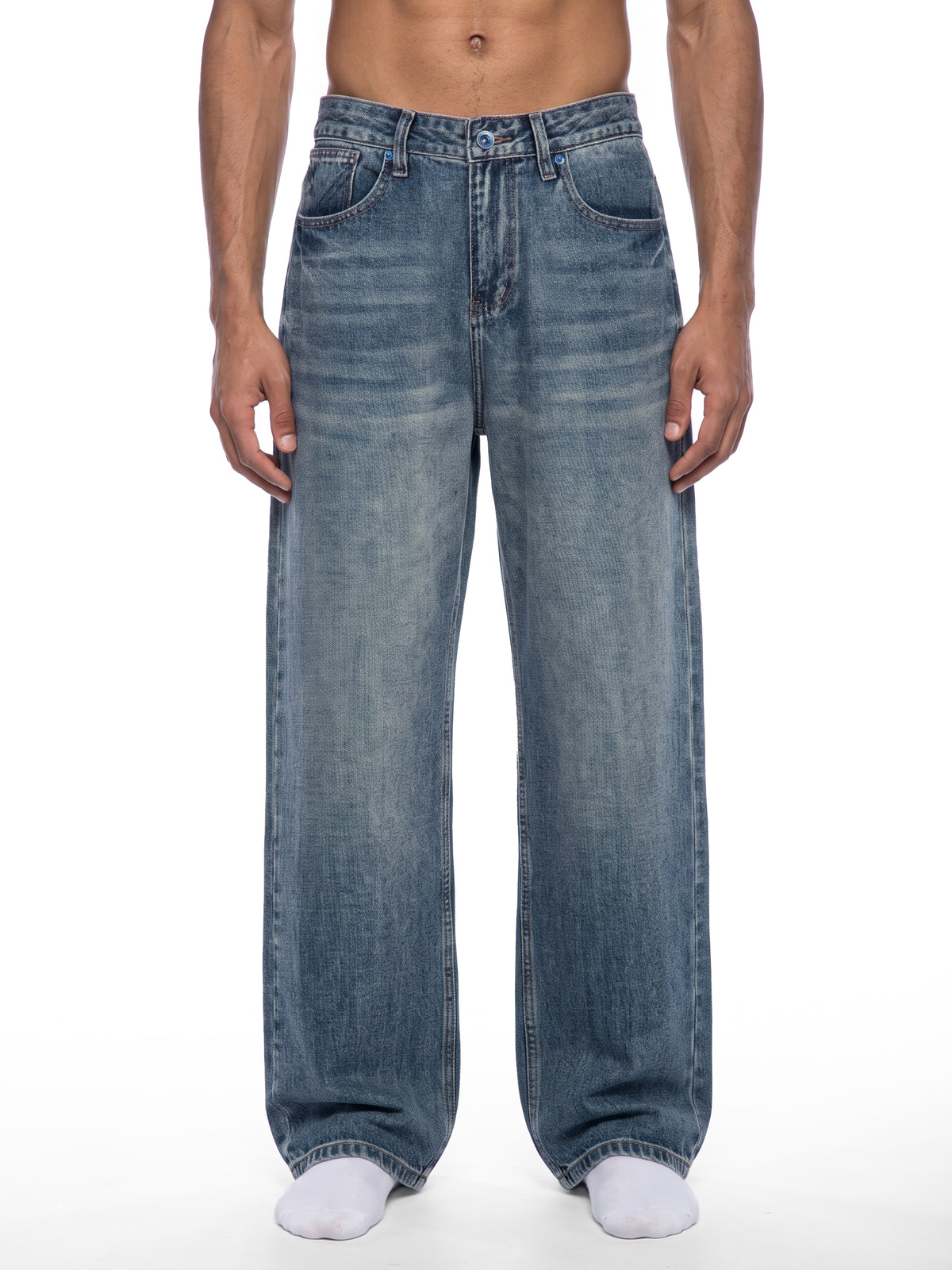 Kinetic Wear Men's Vintage Wash Straight Leg Denim Jeans