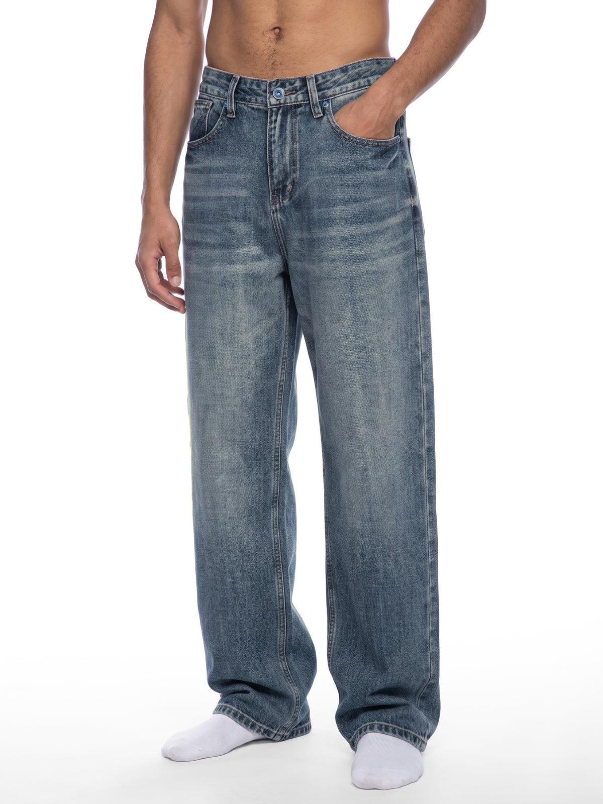 Kinetic Wear Men's Vintage Wash Straight Leg Denim Jeans